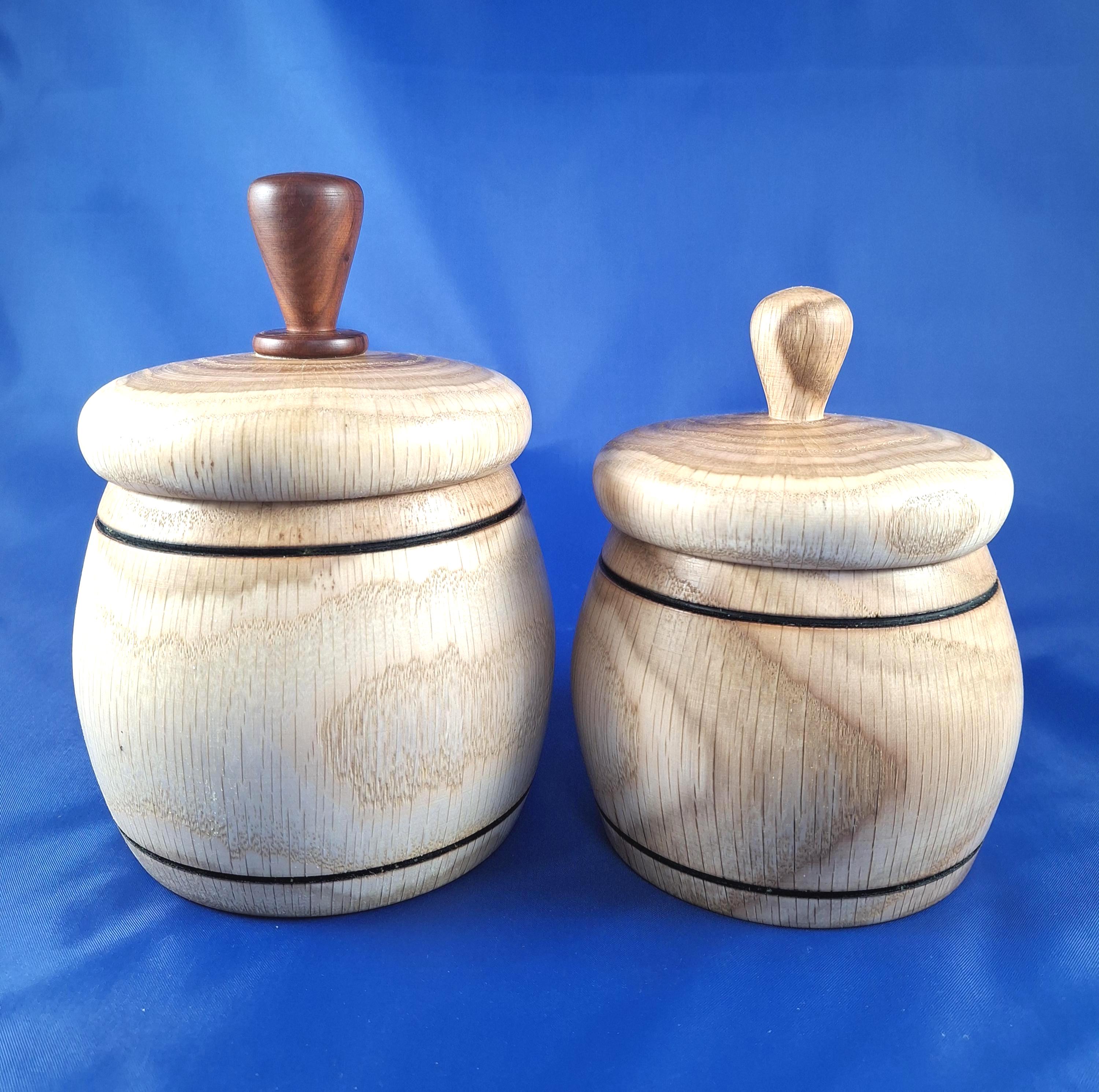 Set of 2 Handmade Oak Wood Spice Boxes: 2 Wooden Containers, Rustic Kitchen Decor
