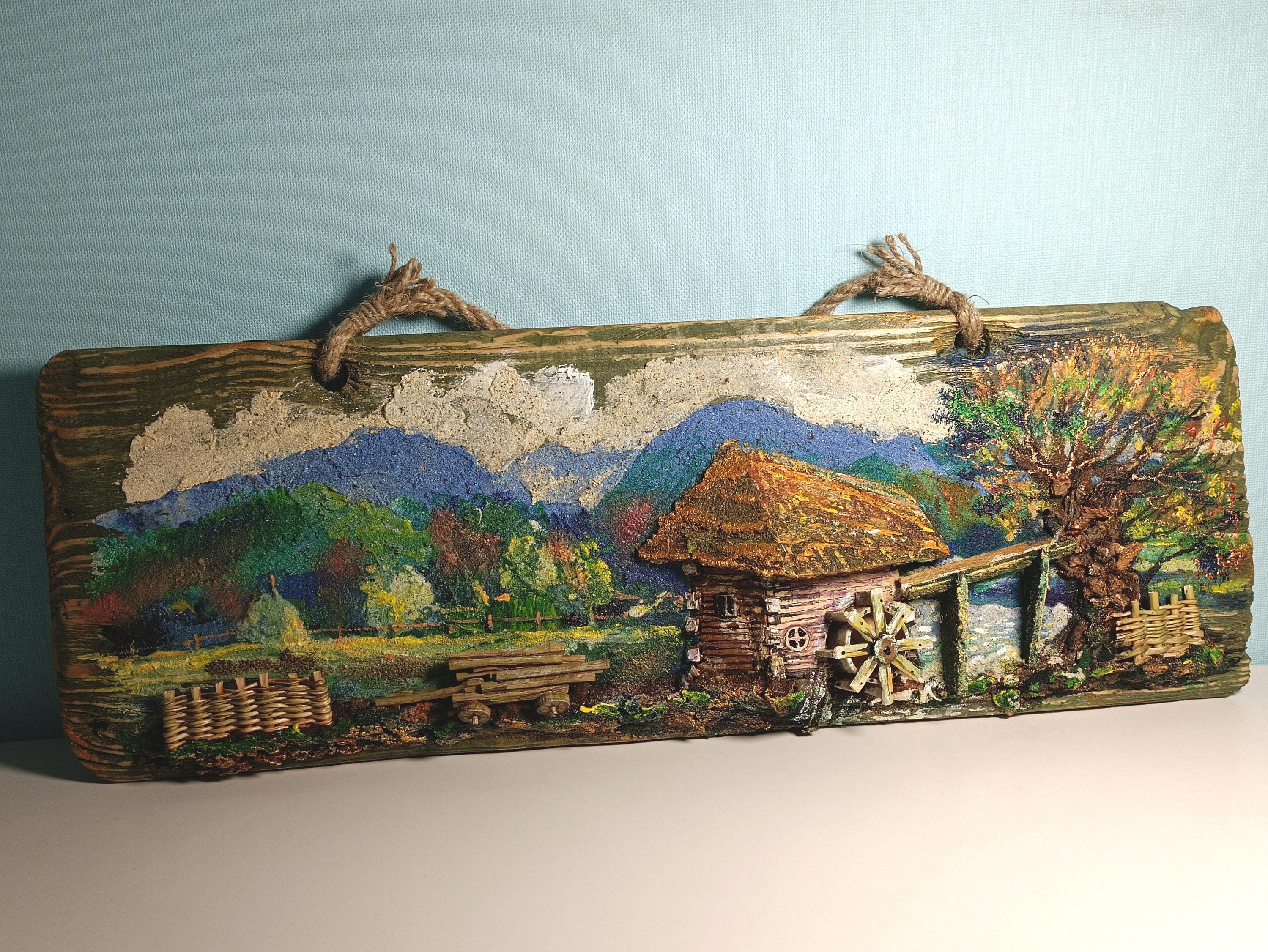 Rustic Countryside Landscape Wood Wall Art, Handmade 3D Wooden Wall Decor — image 5