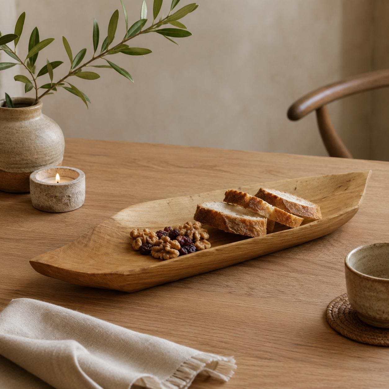 Hand Carved Oak and Elm Wood Rustic Bowl: Wooden Salad, Fruit, Dough Bowl