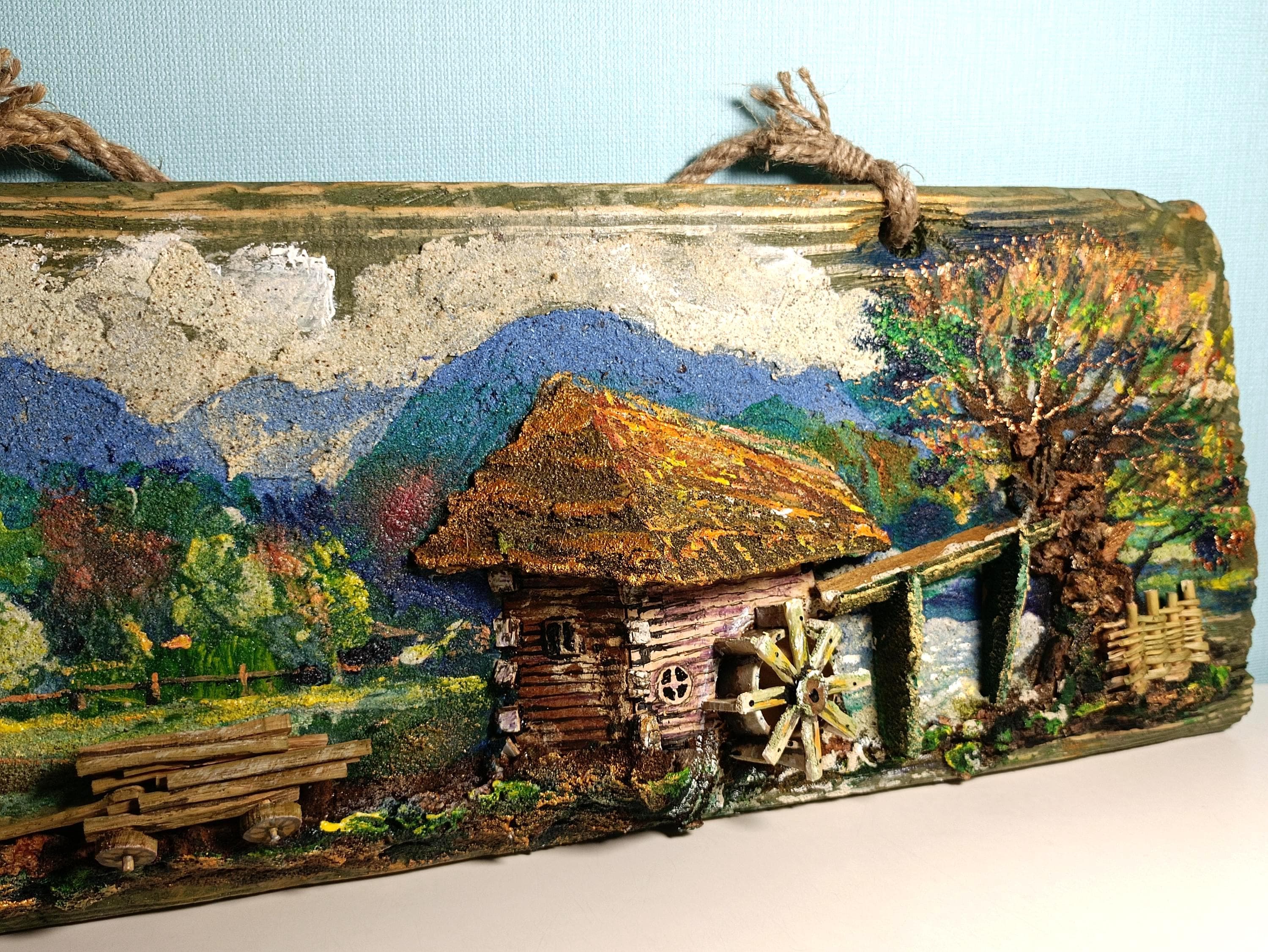 Rustic Countryside Landscape Wood Wall Art, Handmade 3D Wooden Wall Decor — image 8