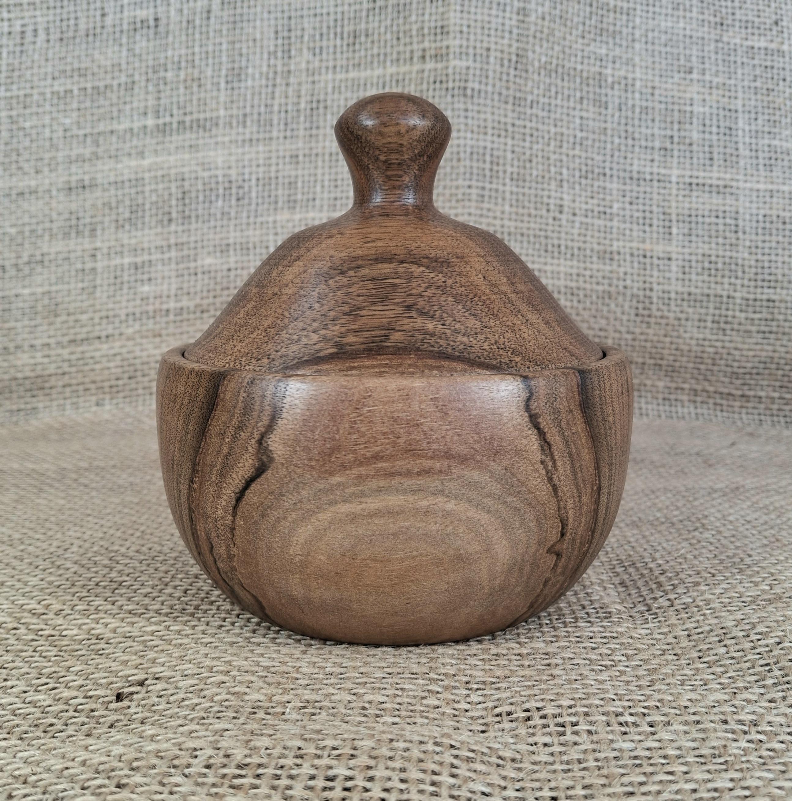 Handmade Walnut Pear Wood Jar with Lid – Rustic Kitchen Storage Bowl — image 6