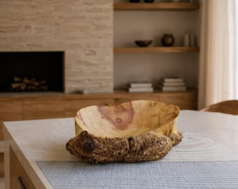 Hand Carved American Maple Root Burl Wooden Bowl: Rustic Serving Platter
