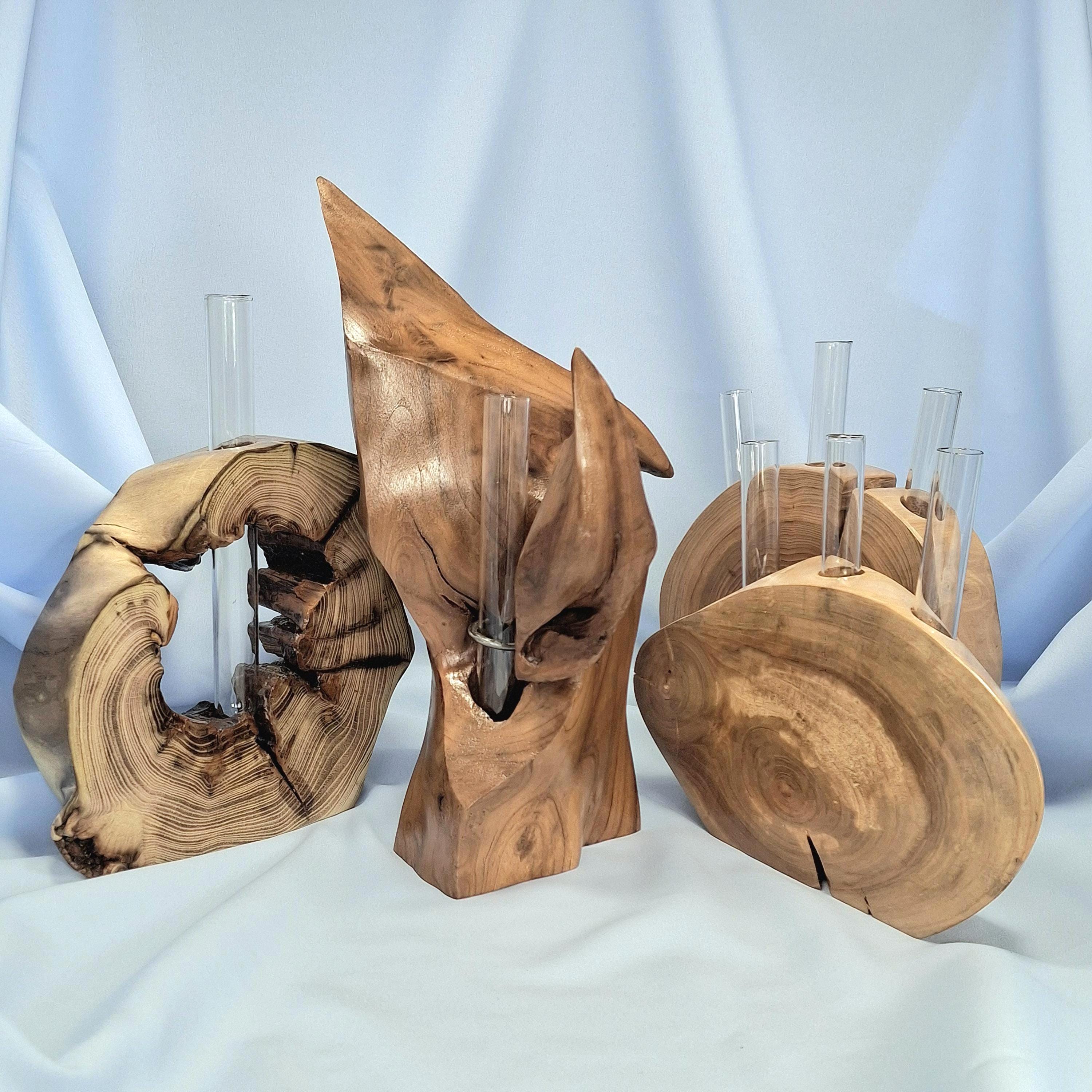 Hand Carved Wood Propagation Vase: Rustic Olive, Acacia, Cherry, Apple — image 3