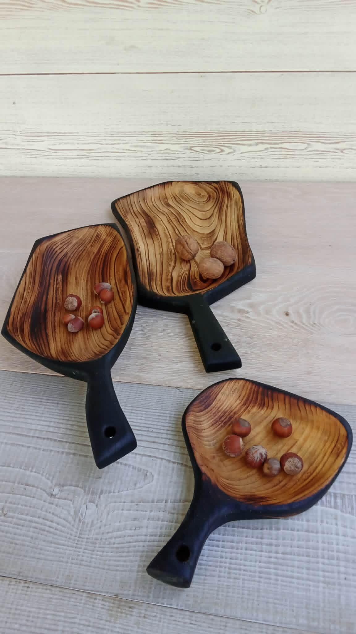 Handcarved Set of Burnt Birch Bark Serving Bowls: Rustic Wood Fruit Dish Set — image 9