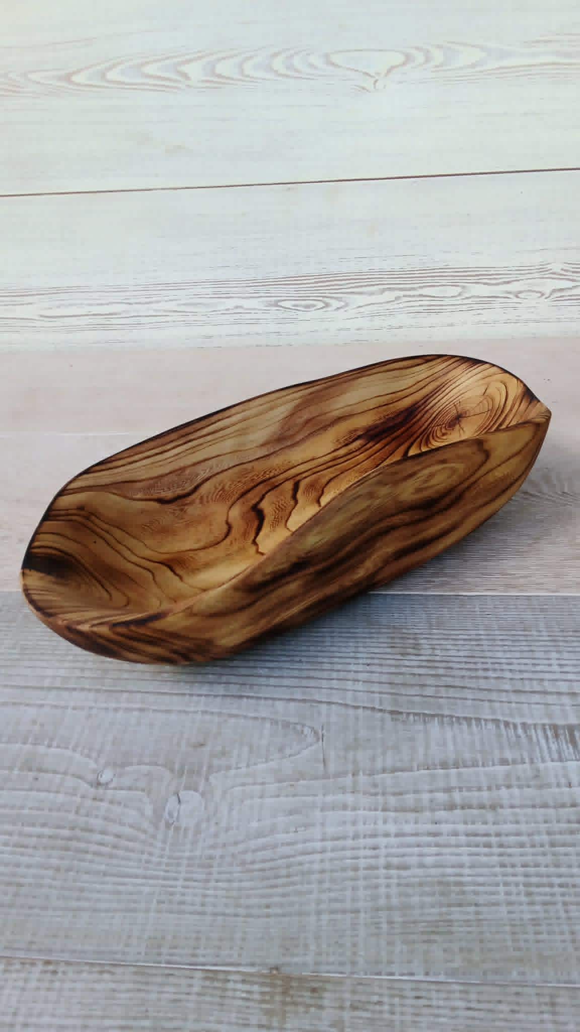 Hand Carved Oak and Elm Wood Rustic Bowl: Wooden Salad, Fruit, Dough Bowl — image 9