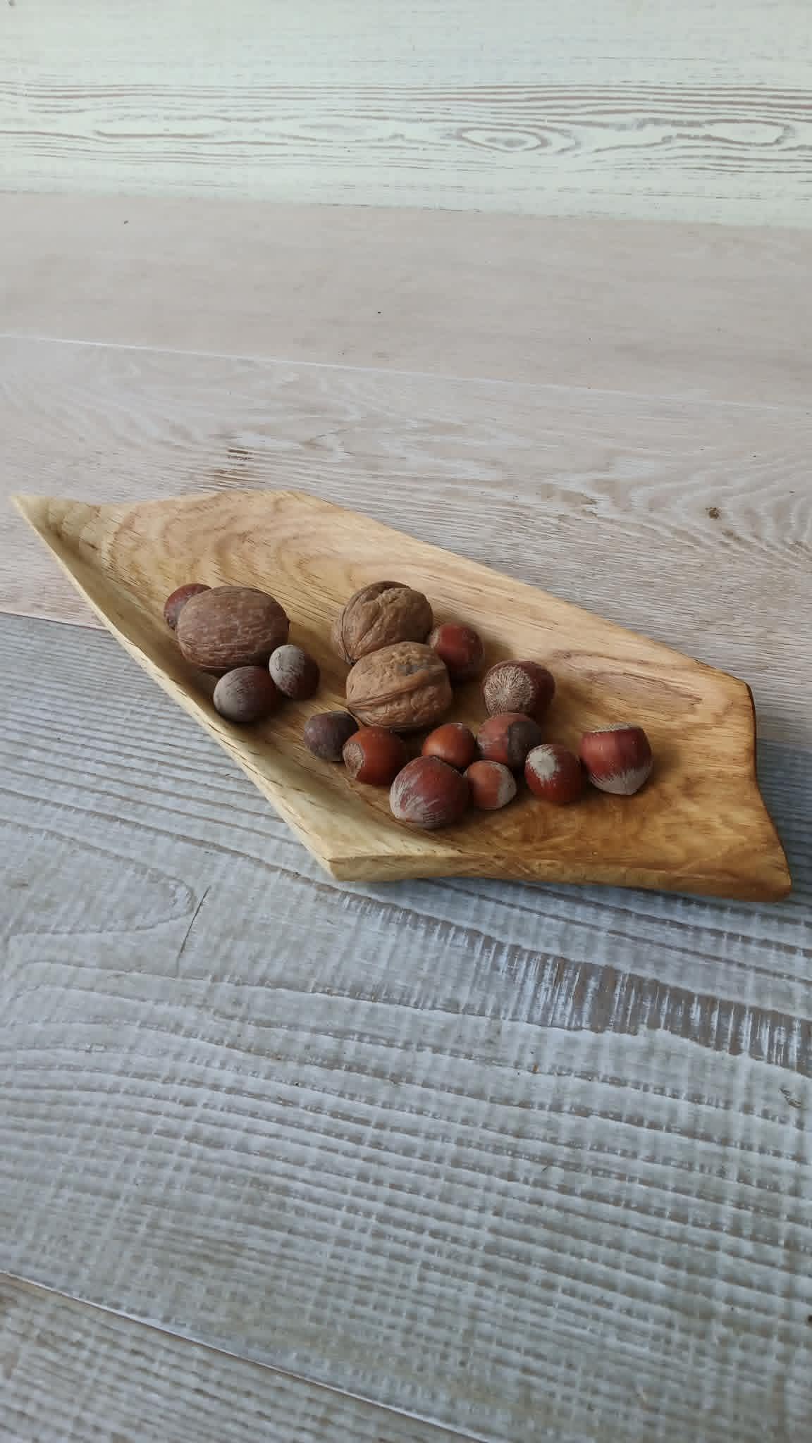Hand Carved Oak and Elm Wood Rustic Bowl: Wooden Salad, Fruit, Dough Bowl — image 4