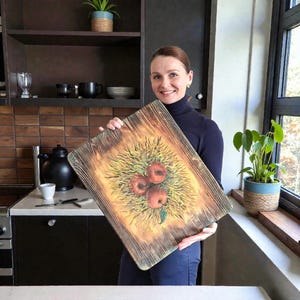 HandmadeTtray with brush-texturing and Hand-Painting: Rustic Farmhouse Decor