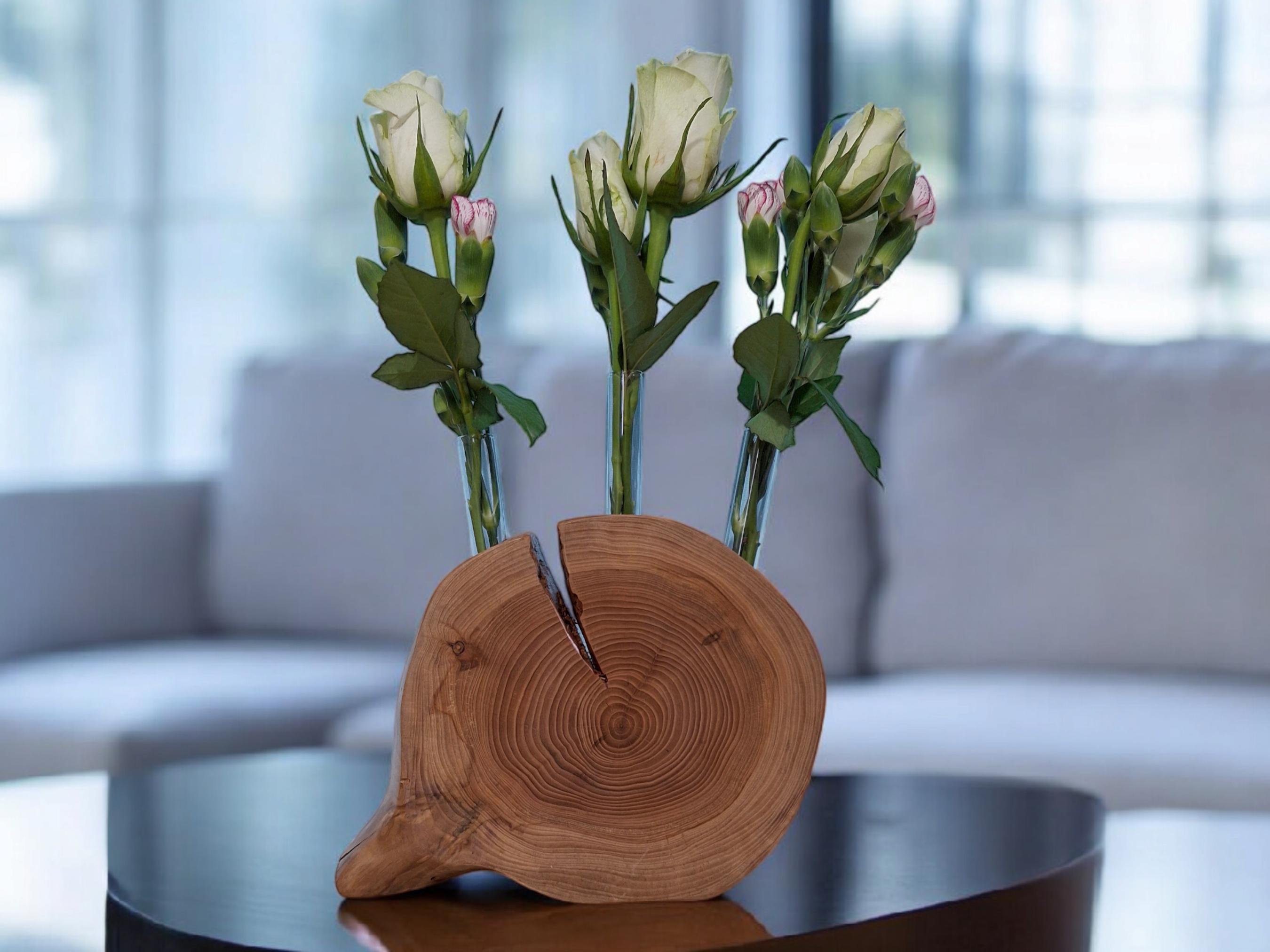 Hand Carved Wood Propagation Vase: Rustic Olive, Acacia, Cherry, Apple — image 5