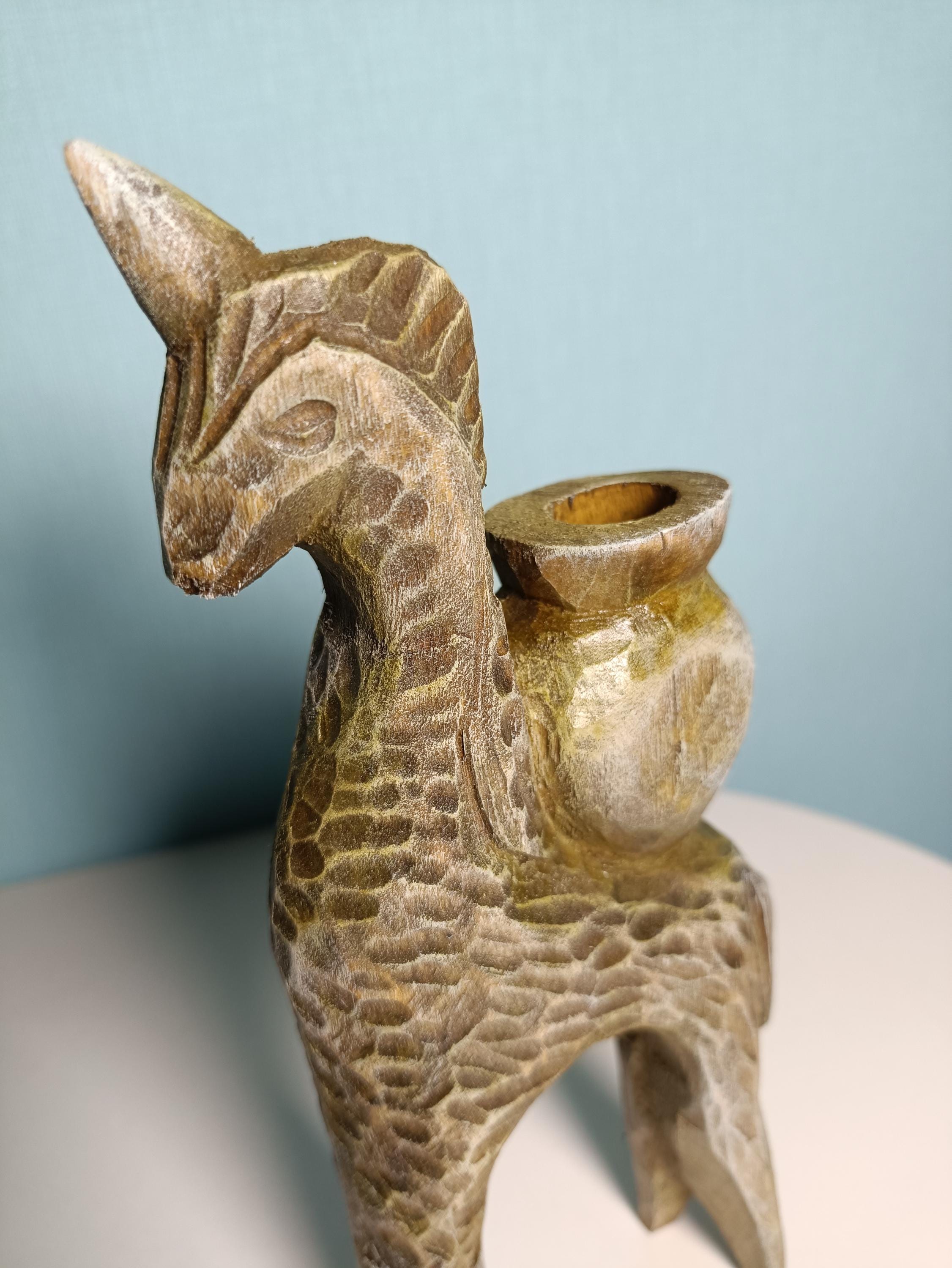 Handmade Wooden Candle Holders - Hand Carved Elm Wood Figurines: Unicorn and girl on a horse — image 4