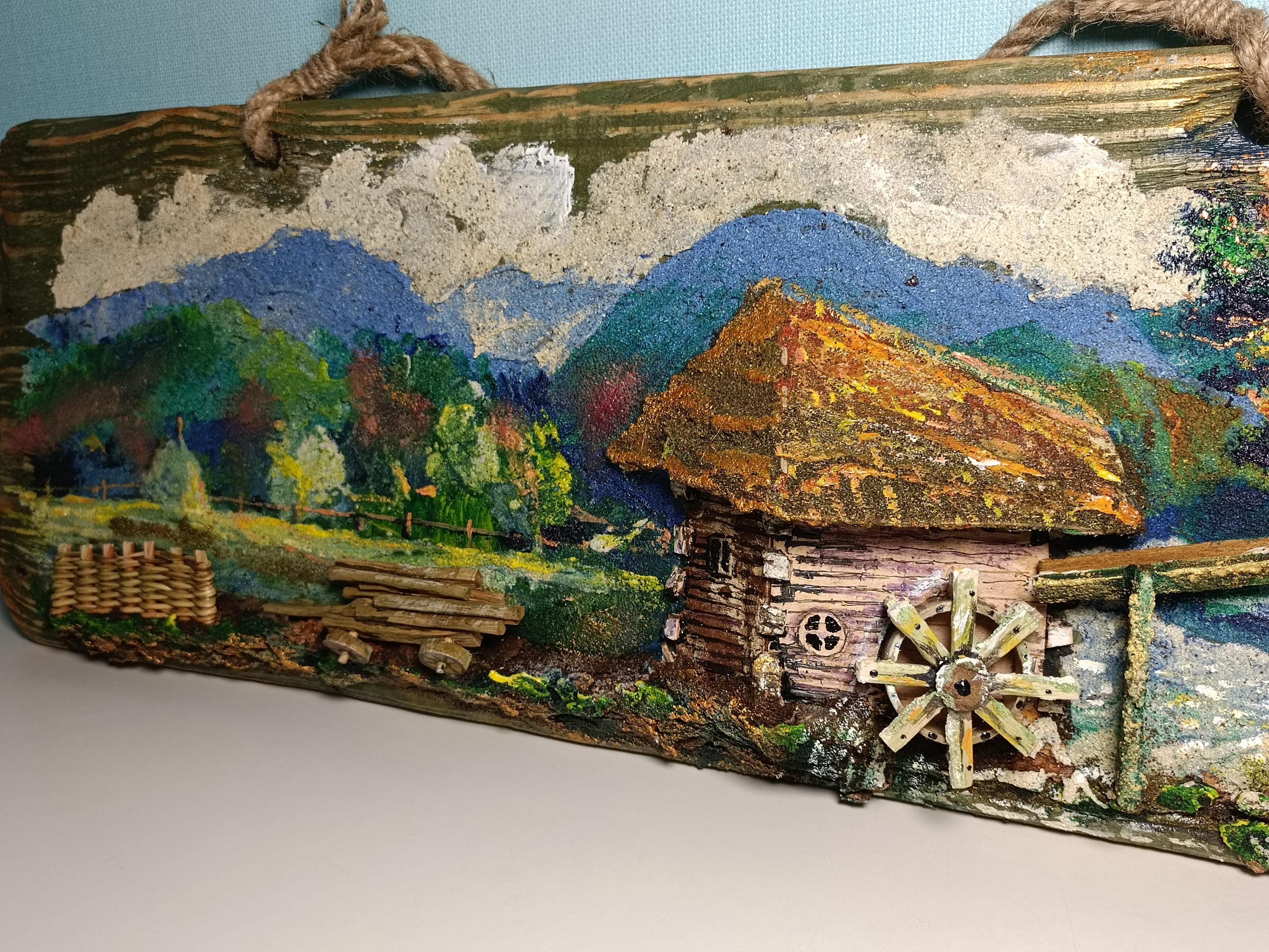 Rustic Countryside Landscape Wood Wall Art, Handmade 3D Wooden Wall Decor — image 4