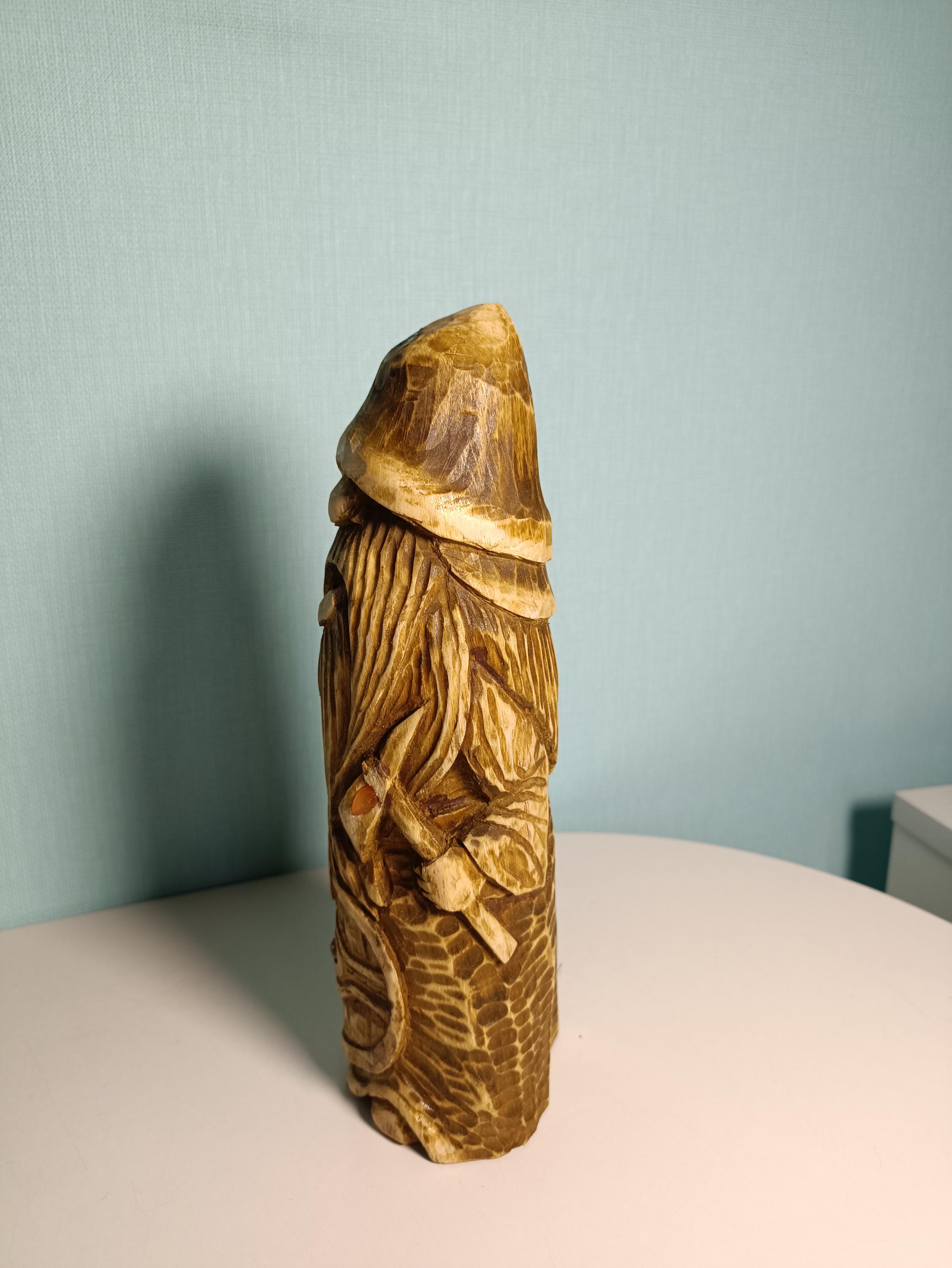Hand Carved Oak Wood Figurines with Stone Inlay - Shelf Decor 21cm.(8.6in.) — image 9