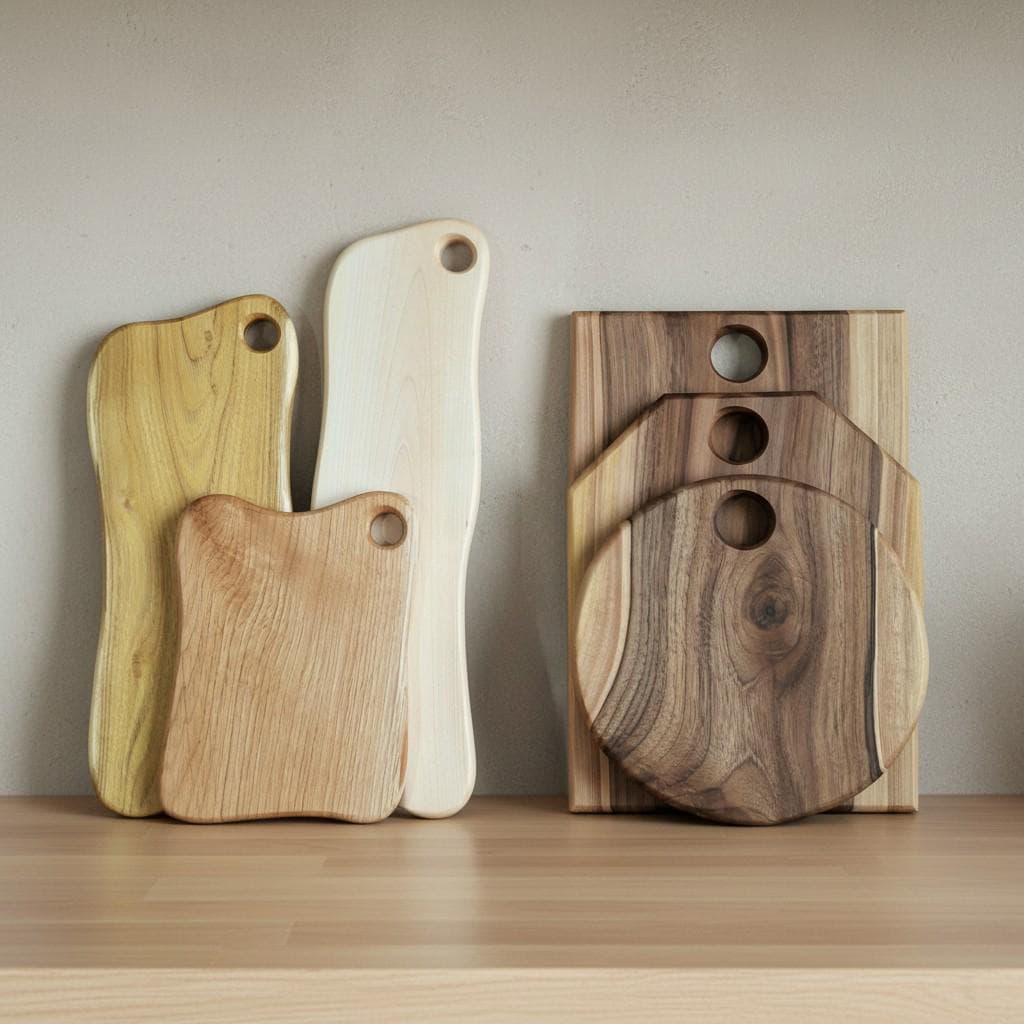 Set of 3 Handmade Wooden Chopping Boards: Oak, Walnut, Acacia Serving Platters