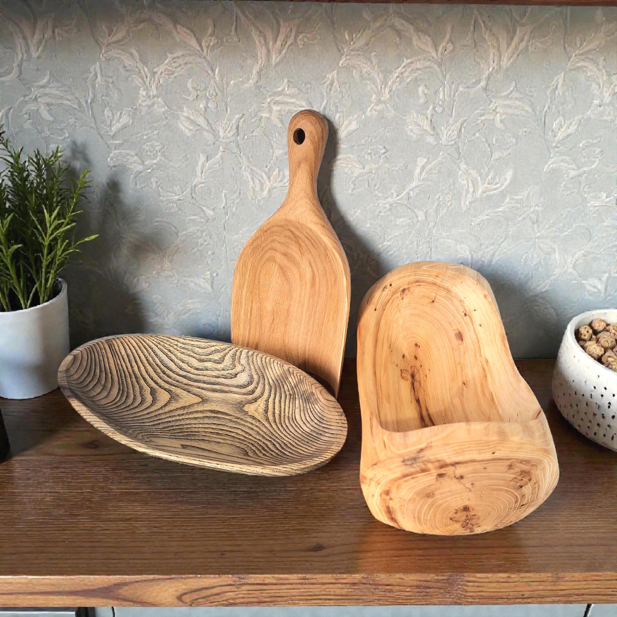 Handmade Oak Wood Bowl: Carved Wood Jewelry Tray, Rustic Decor, Fruit, Salad Serving Dish — image 6