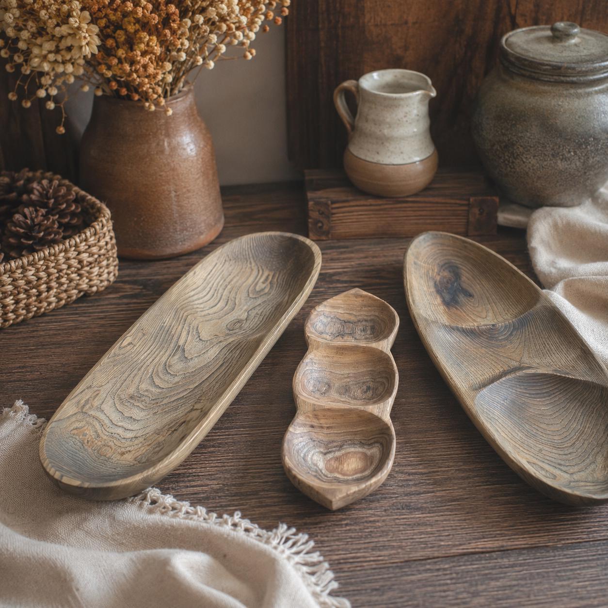 Handmade Wooden Bowls: Rustic Serving Platter, Snack Dish