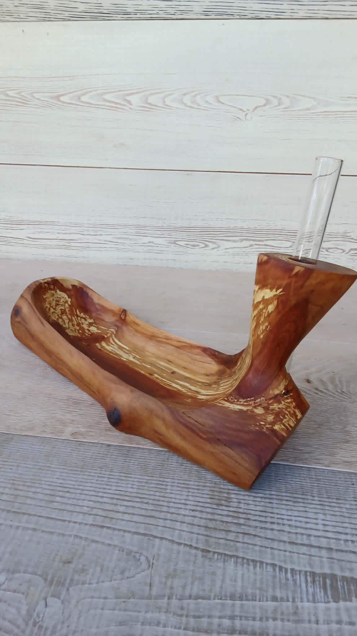 Handmade Wooden Bowl with Bud Vase, Rustic Centerpiece Organizer from Spalted Apple Wood — image 7
