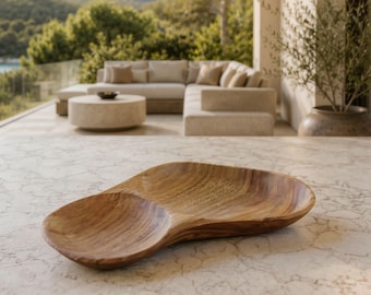 Hand Carved Rustic Wooden Bowl: Walnut wood, Natural Grain