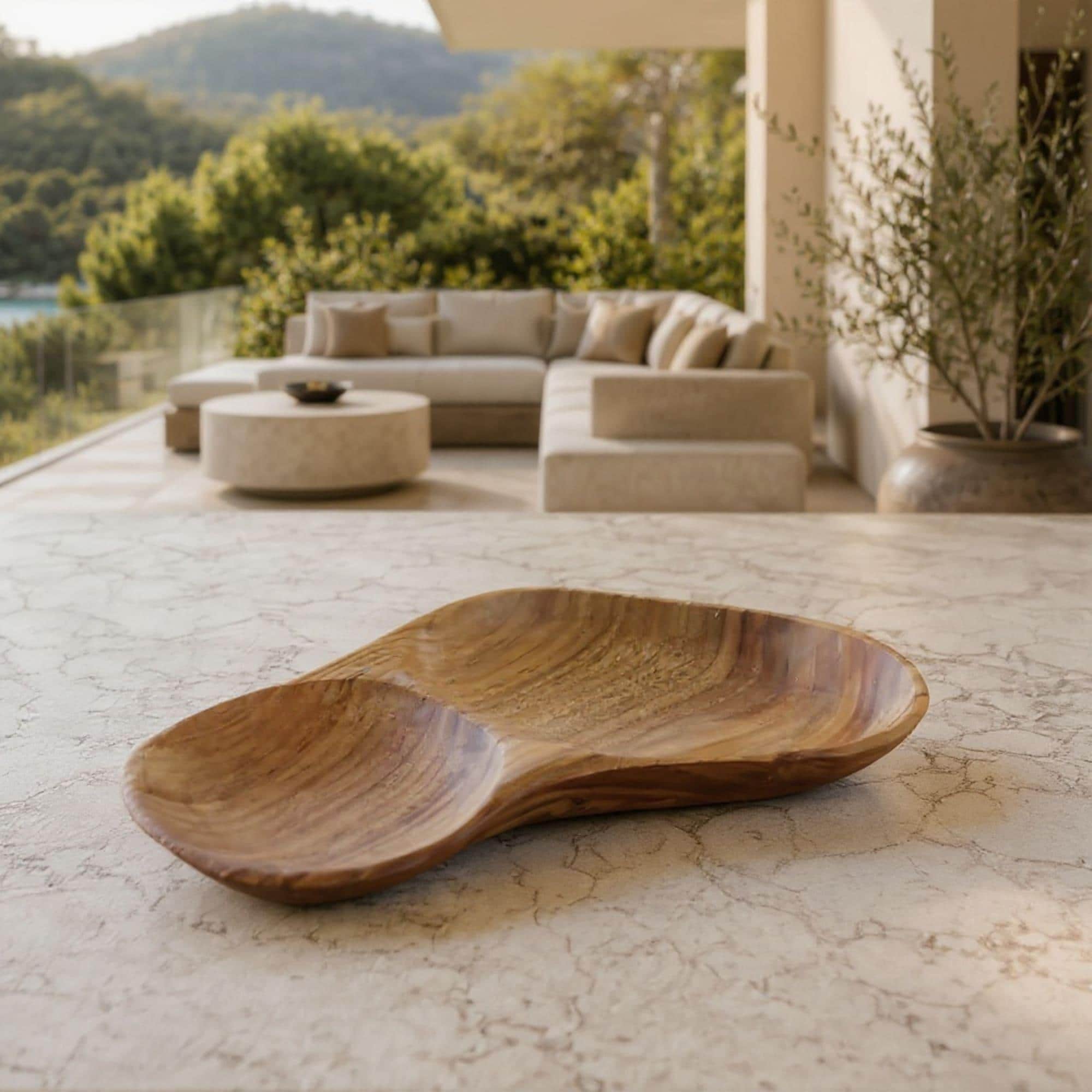 Hand Carved Rustic Wooden Bowl: Walnut wood, Natural Grain