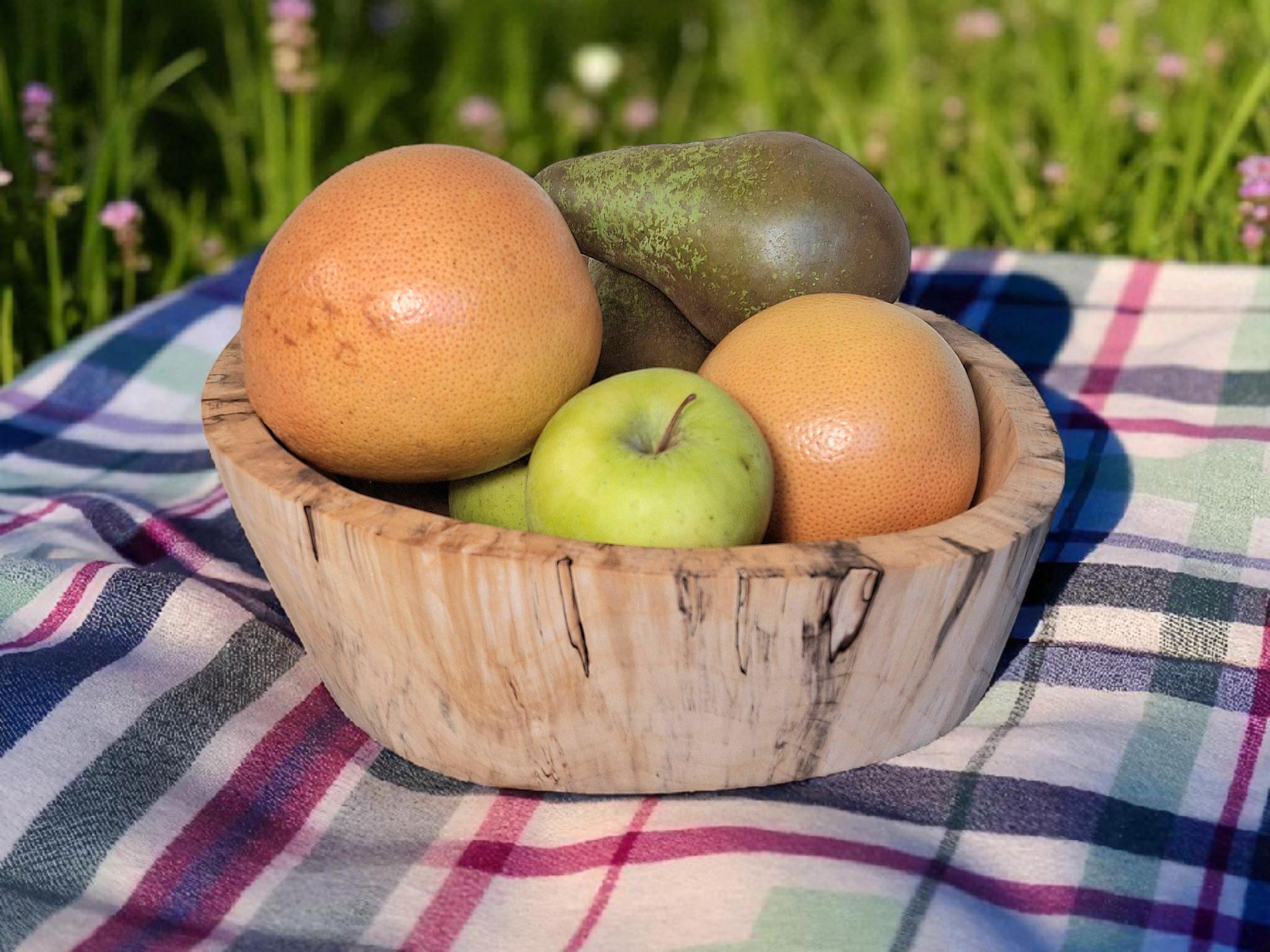 Handmade Spalted Birch Wood Plate: Rustic Fruit or Dough Bowl, 26cm — image 4