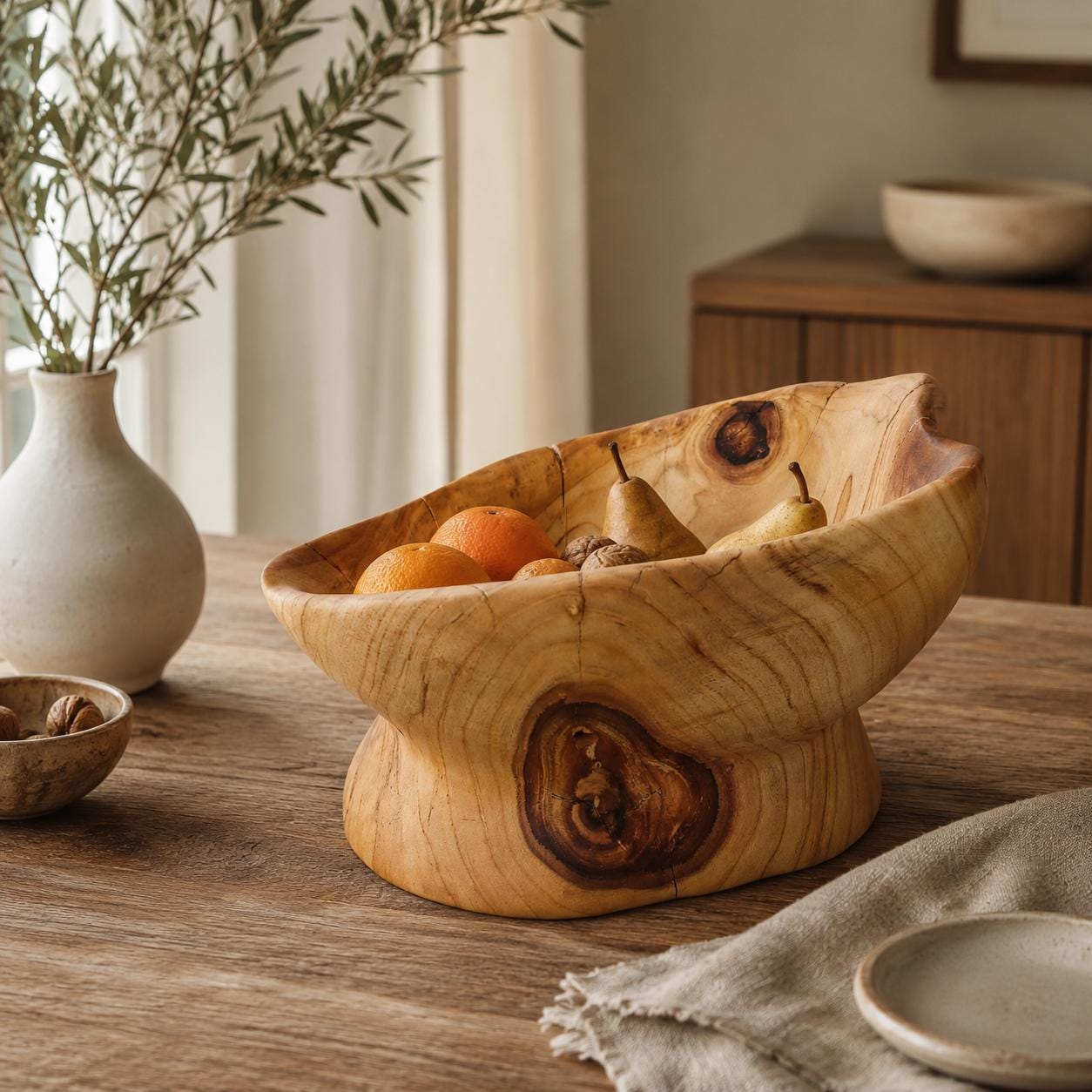Hand Carved American Maple Root Burl Wooden Bowl: Rustic Serving Platter — image 2