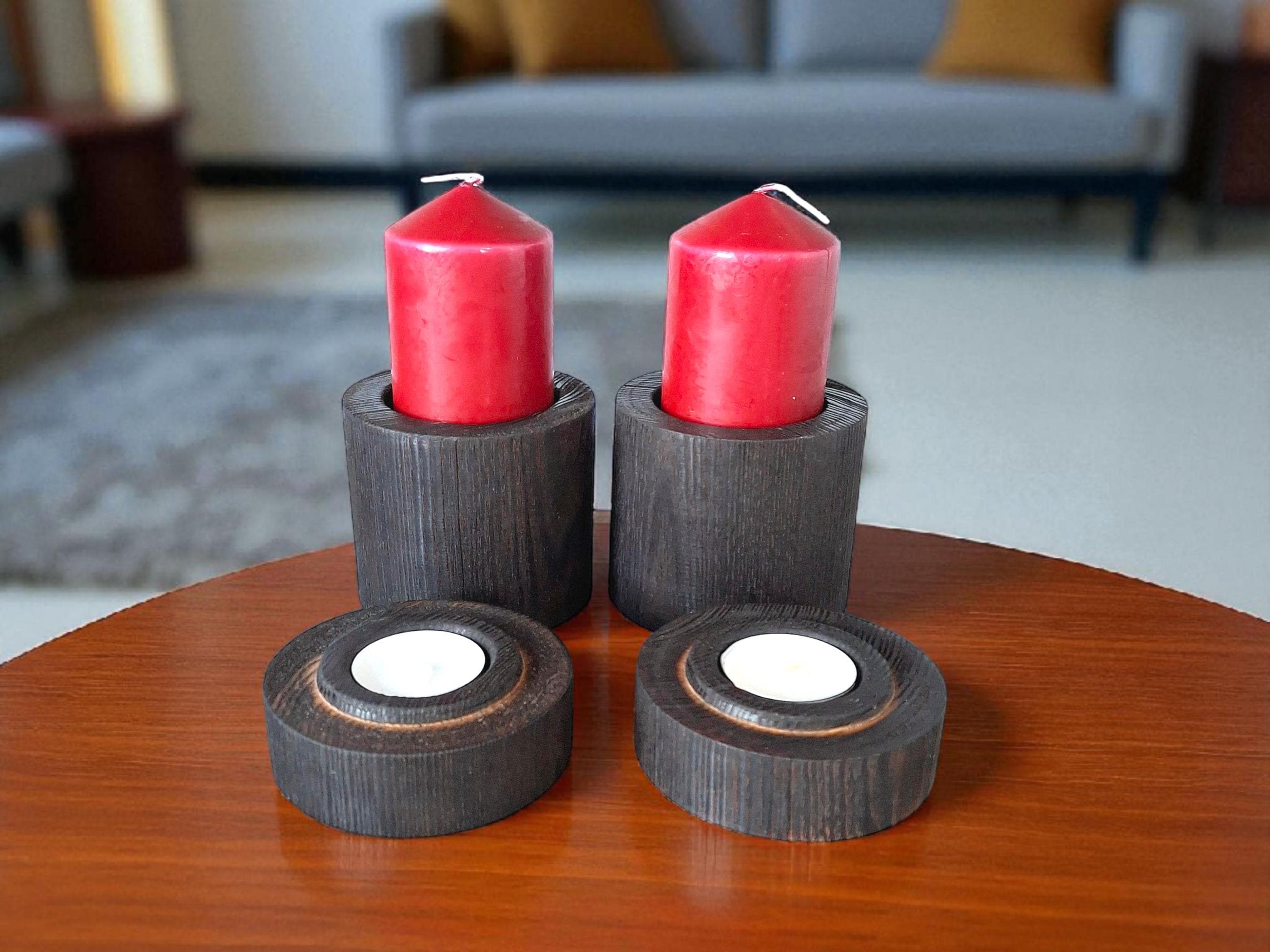 Wood Candle Holder: Handmade Boho Home Decor, Charred Style