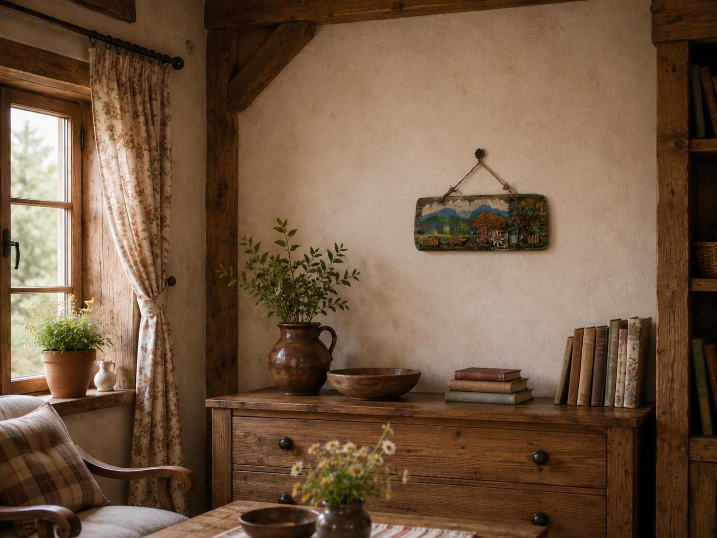 Rustic Countryside Landscape Wood Wall Art, Handmade 3D Wooden Wall Decor — image 2