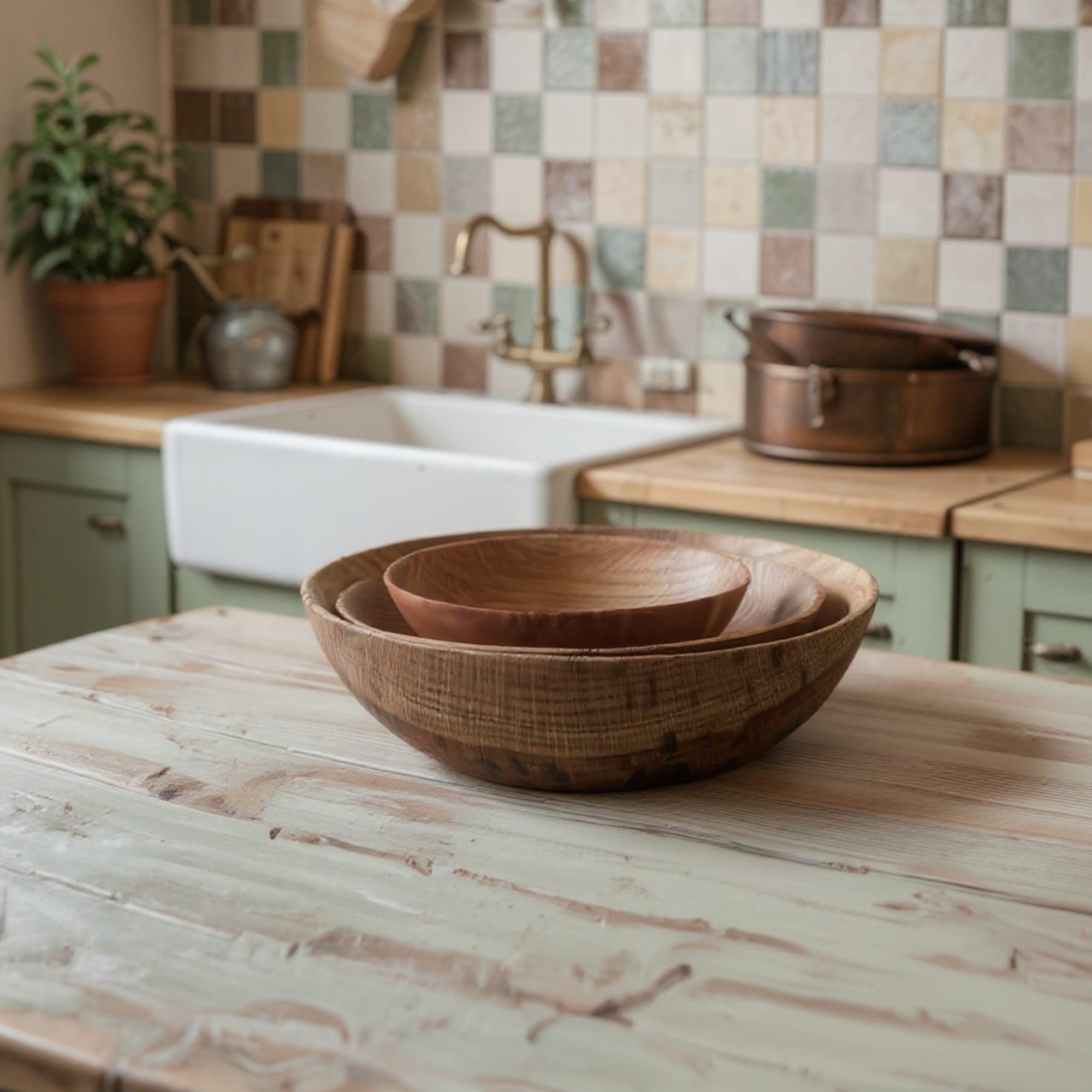 Handmade Set Oak Wood Plate (3 plates): Rustic Salad Bowls — image 2