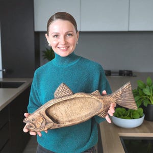 Hand Carved Wooden Bowl: Maple Wood Serving Bowl. Gift for Fishing Fans