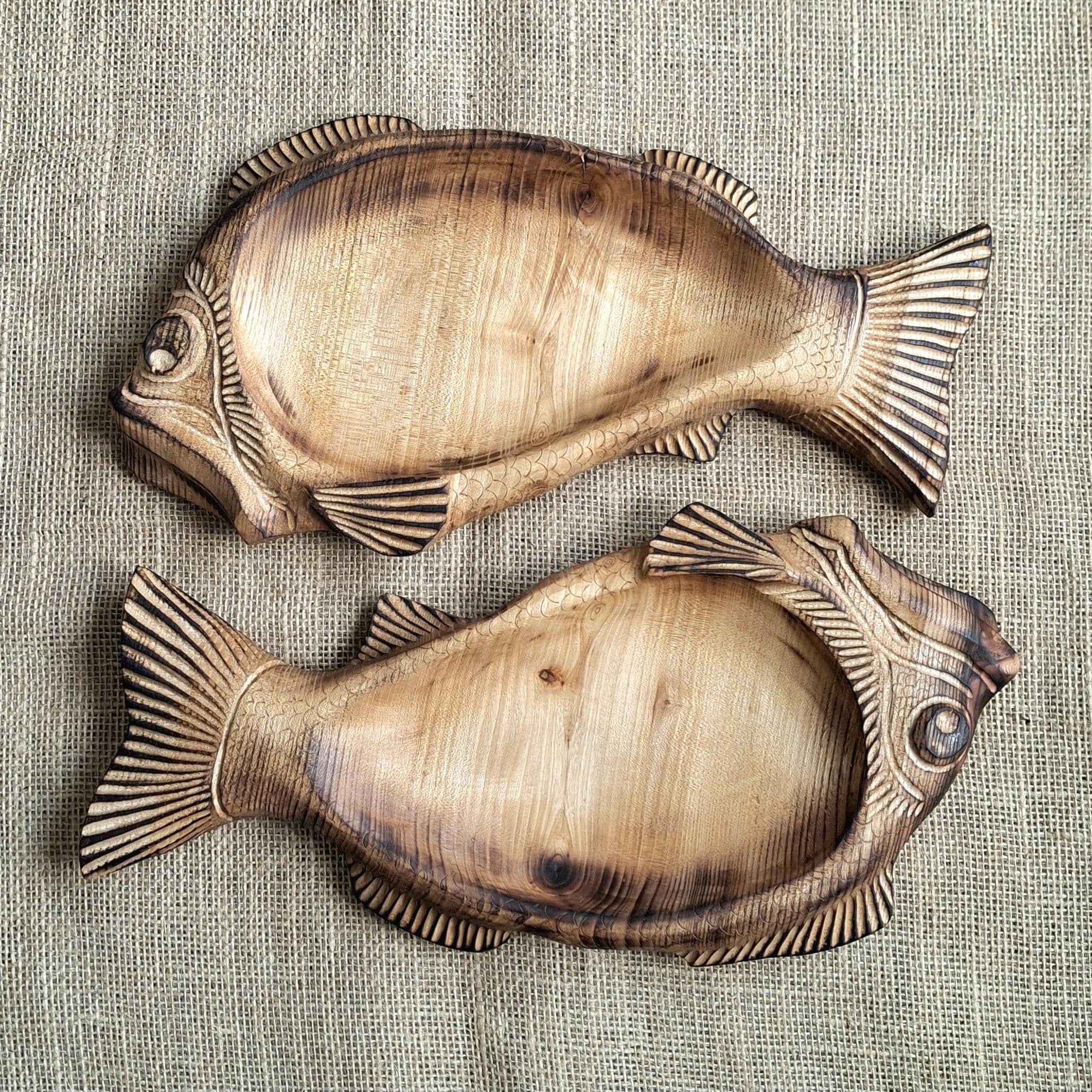 Hand Carved Elm Wood Fish Bowl, Rustic Serving Dish, Unique Kitchen Decor