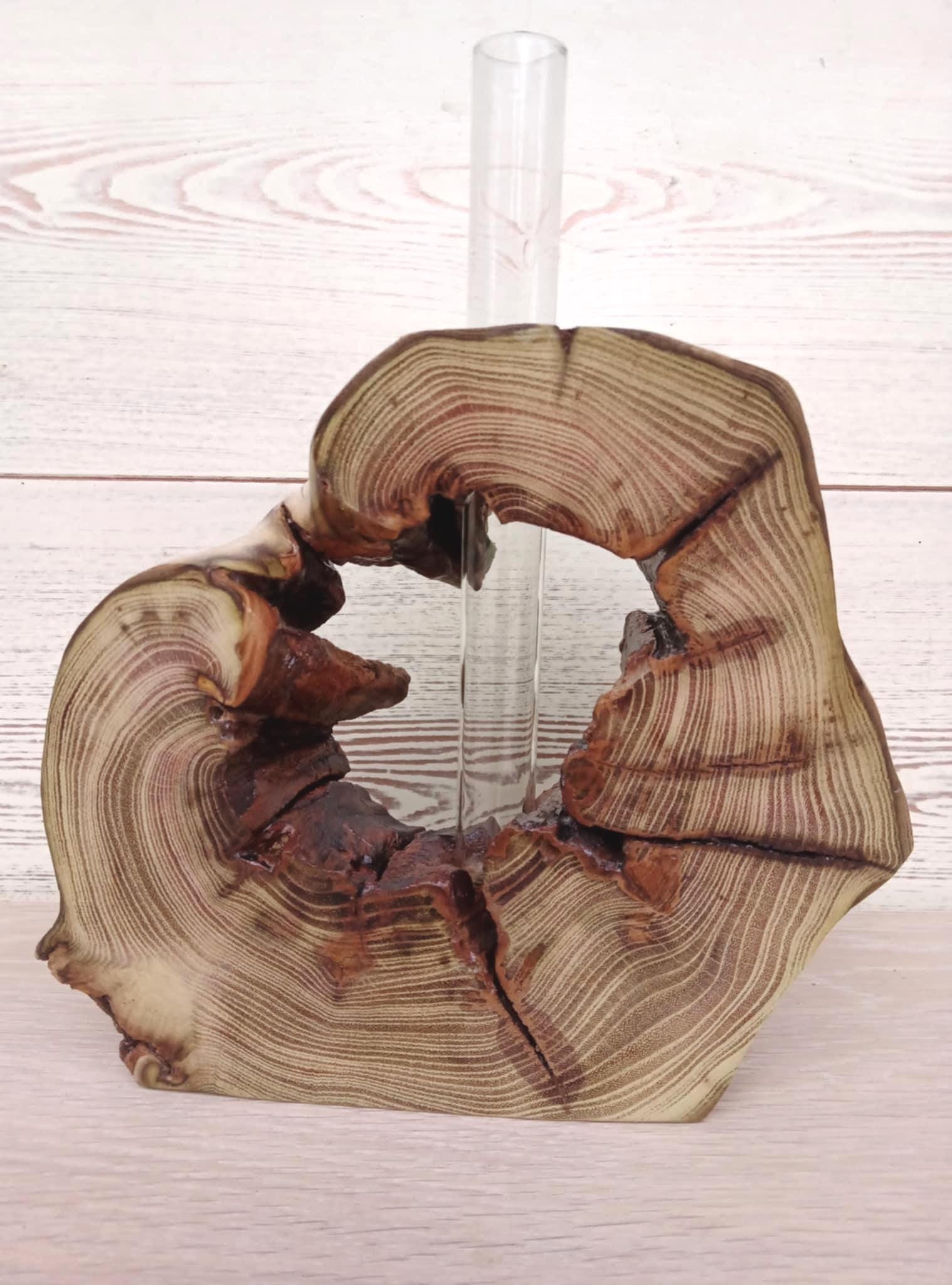 Hand Carved Wood Propagation Vase: Rustic Olive, Acacia, Cherry, Apple — image 9