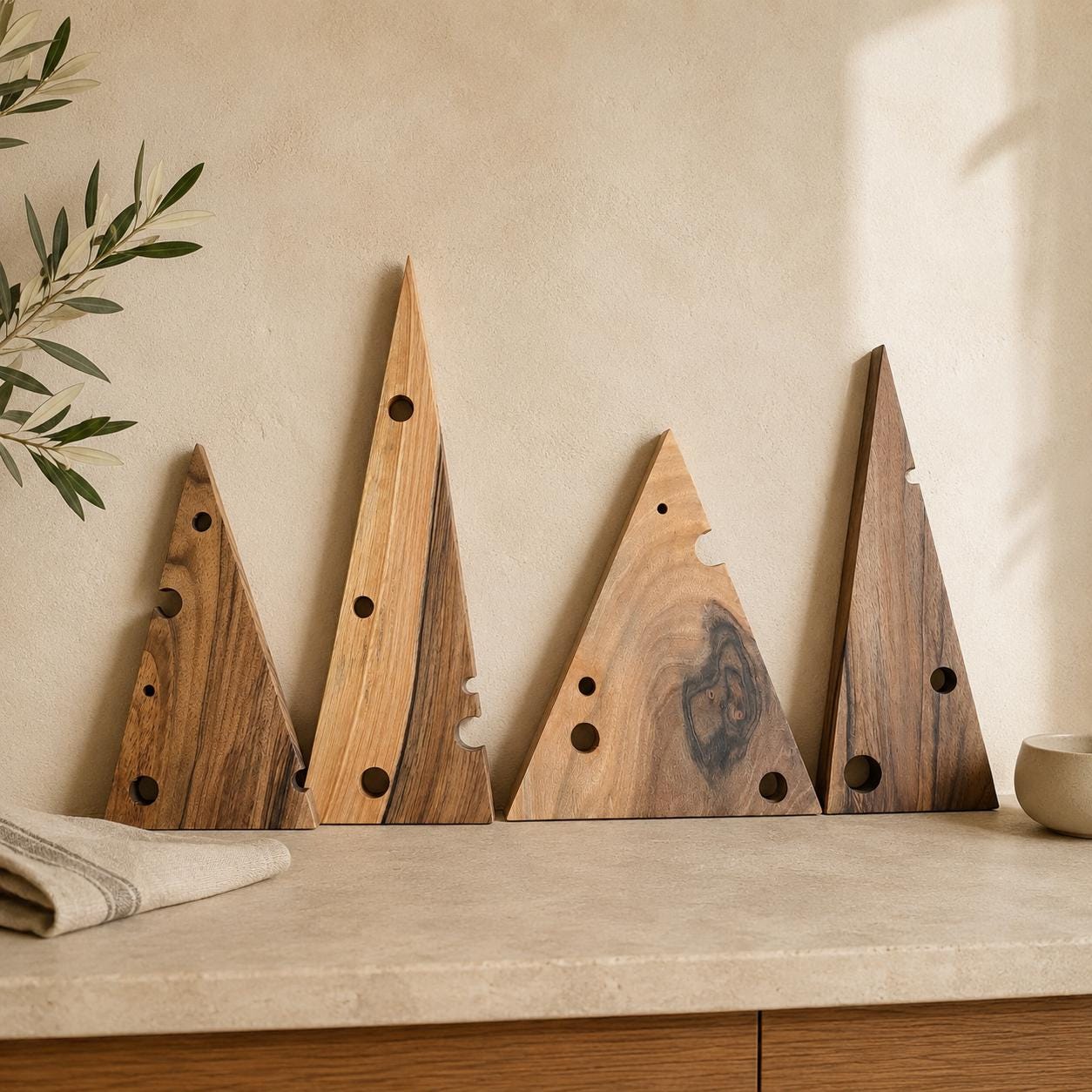 Handmade Walnut Cheese Wedge Serving Boards Set, Rustic Charcuterie Wood (Set of 4) — image 2