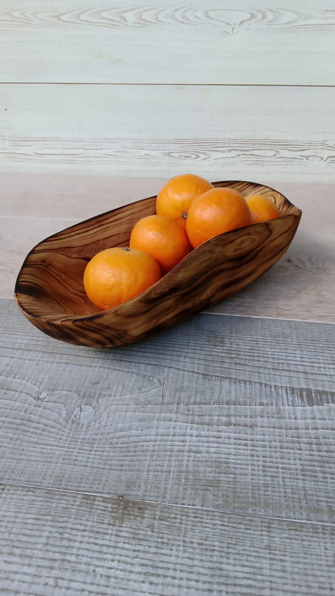 Hand Carved Oak and Elm Wood Rustic Bowl: Wooden Salad, Fruit, Dough Bowl — image 10