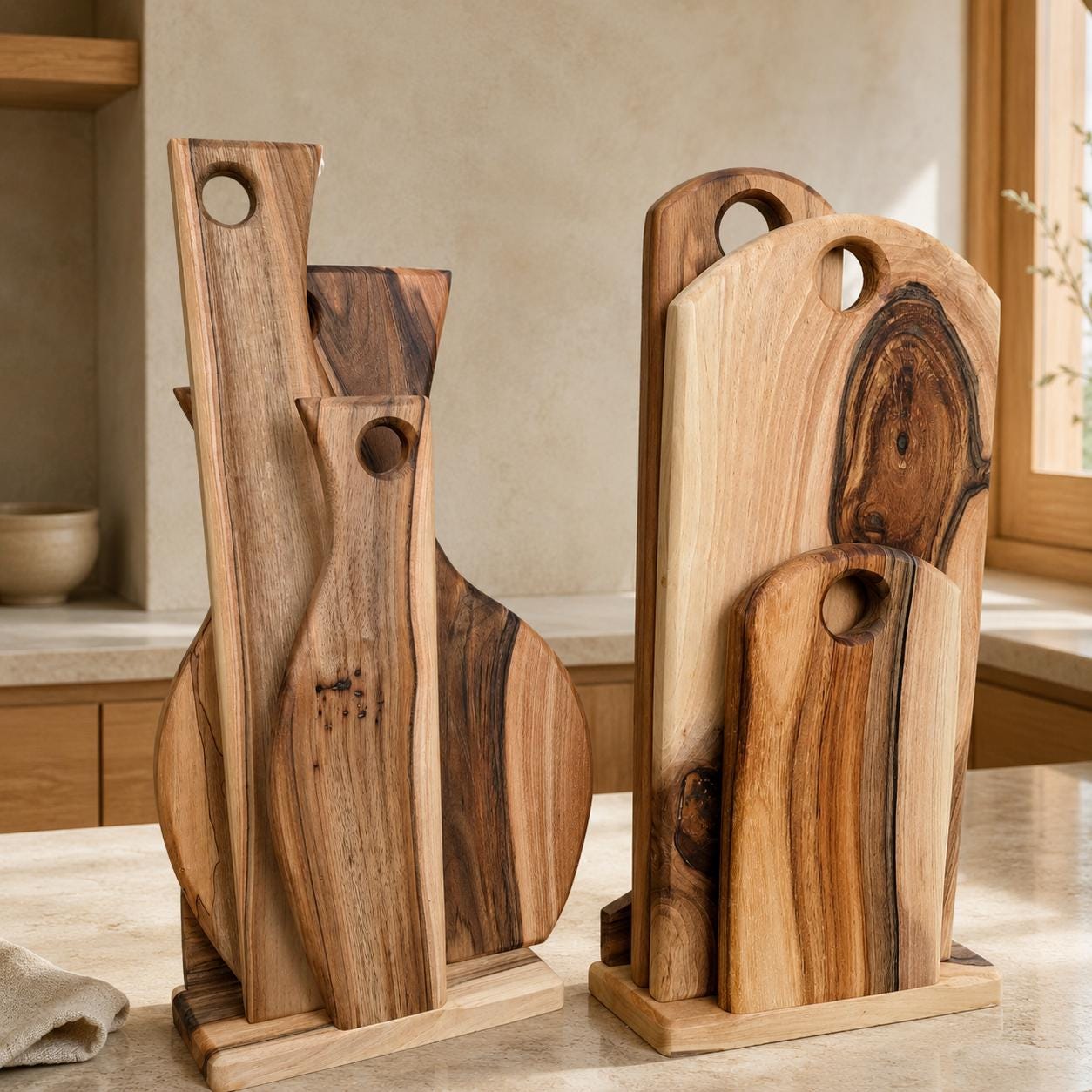 Handmade Set of 3 Wood Chopping Boards : Wooden Cutting Boards, Rustic Cheese & Charcuterie Platter