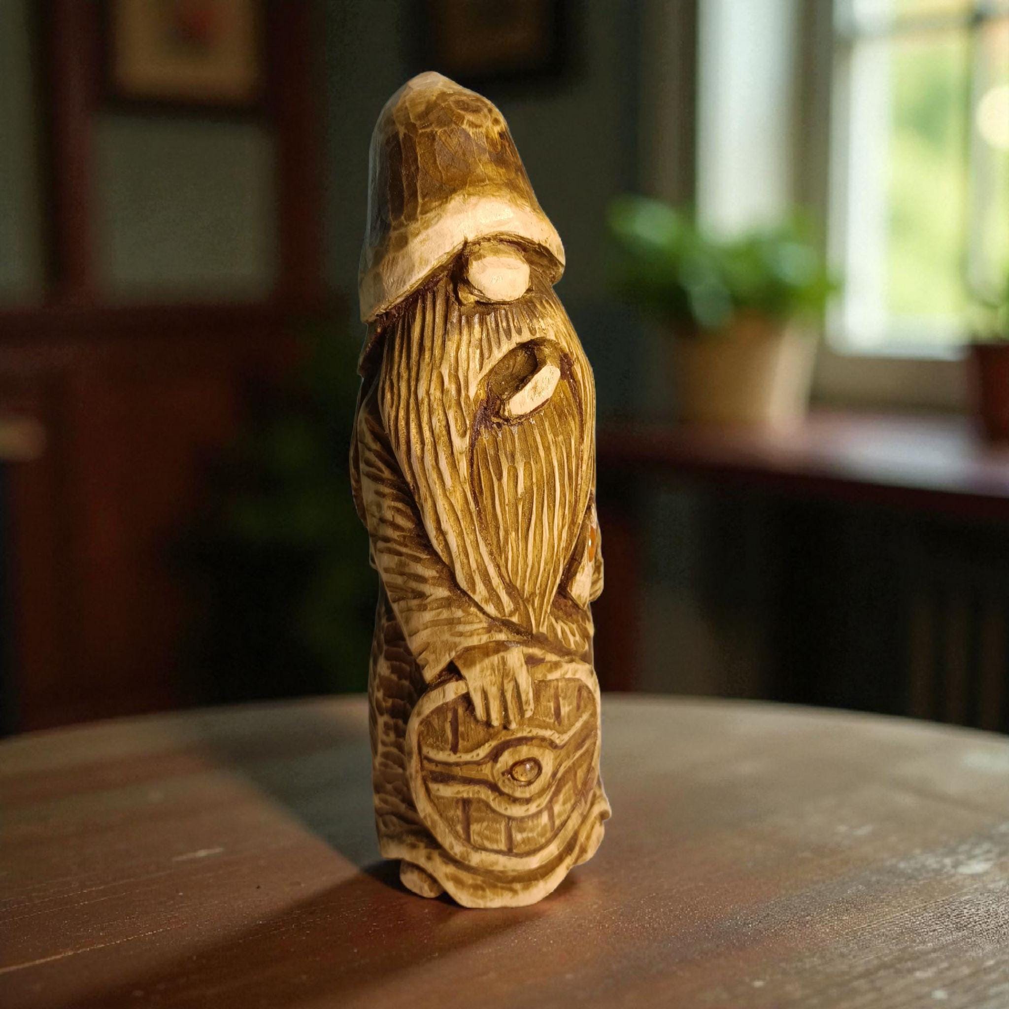 Hand Carved Oak Wood Figurines with Stone Inlay - Shelf Decor 21cm.(8.6in.) — image 7