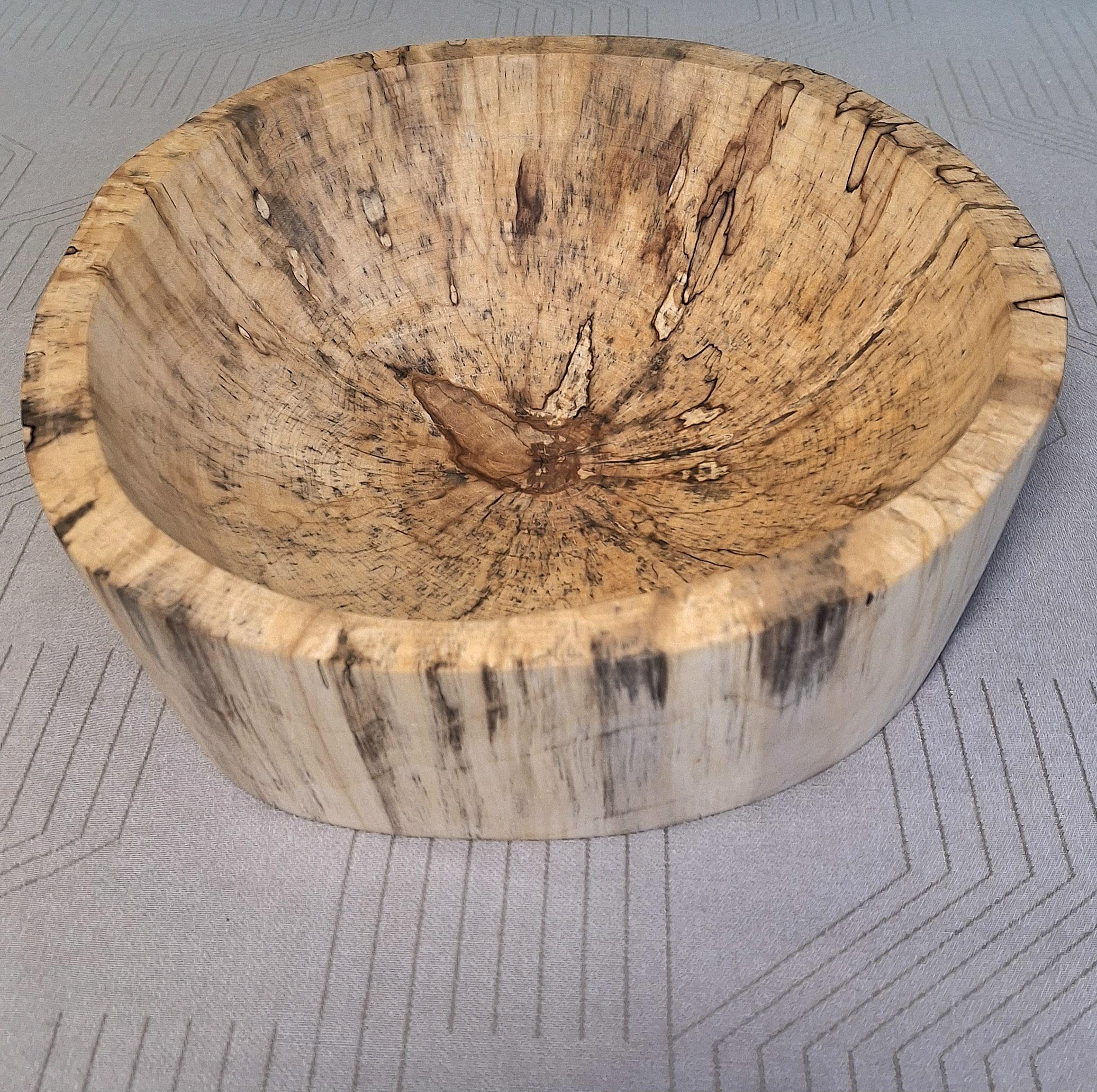 Handmade Spalted Birch Wood Plate: Rustic Fruit or Dough Bowl, 26cm — image 5