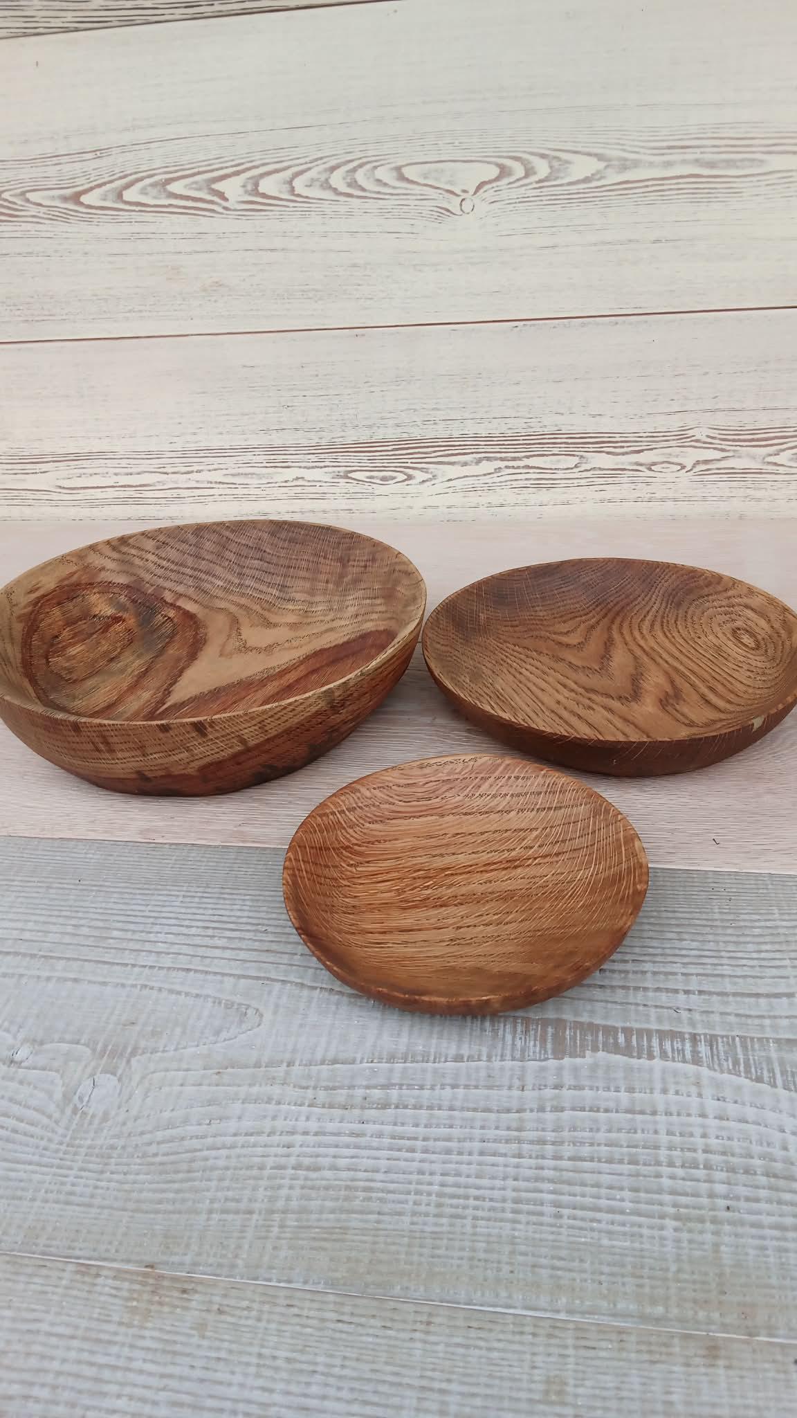 Handmade Set Oak Wood Plate (3 plates): Rustic Salad Bowls — image 6