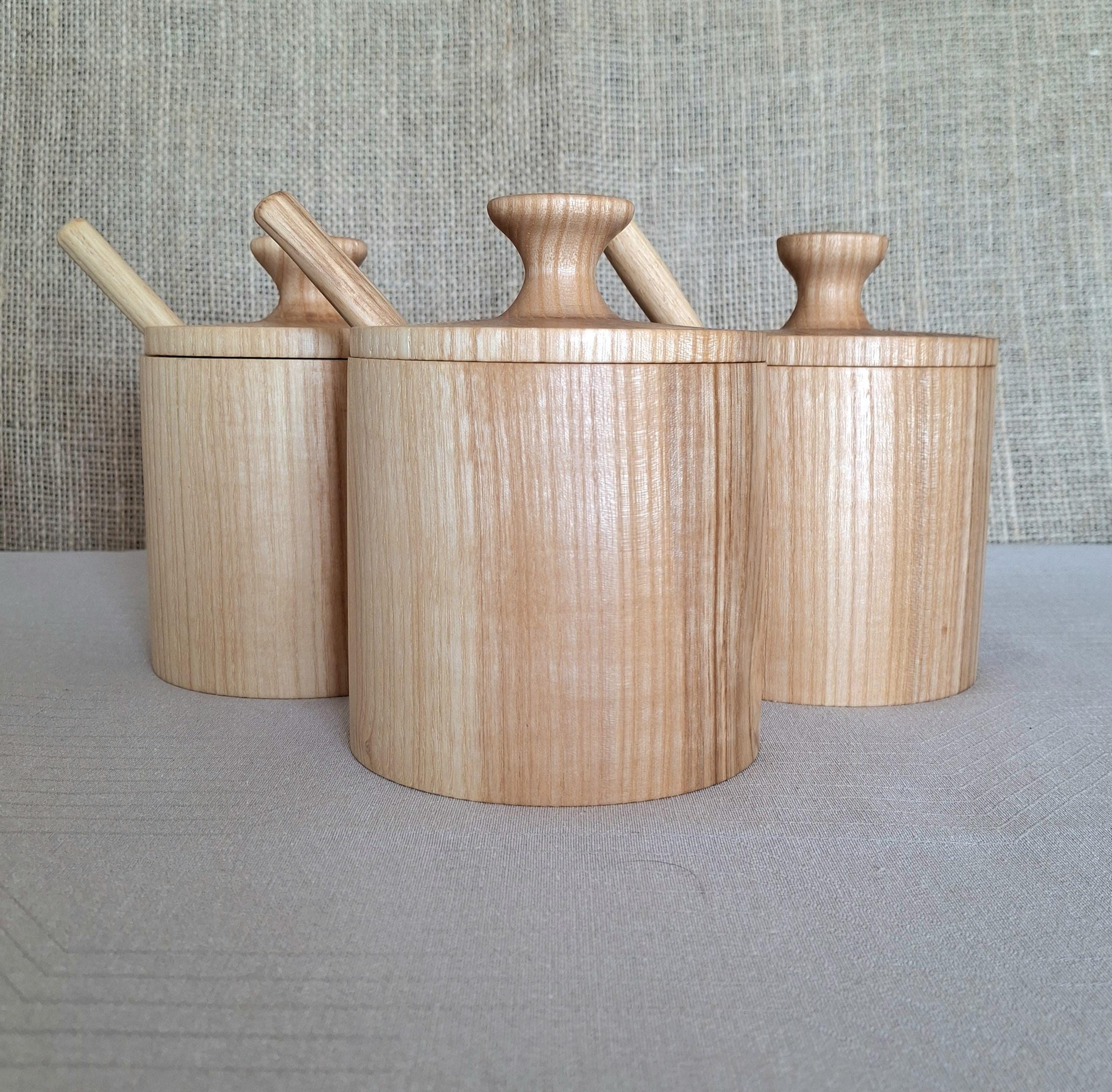 Handmade Wood Spice Jar with Lid and Spoon, Ash Wood Sugar Bowl, Salt Cellars — image 4