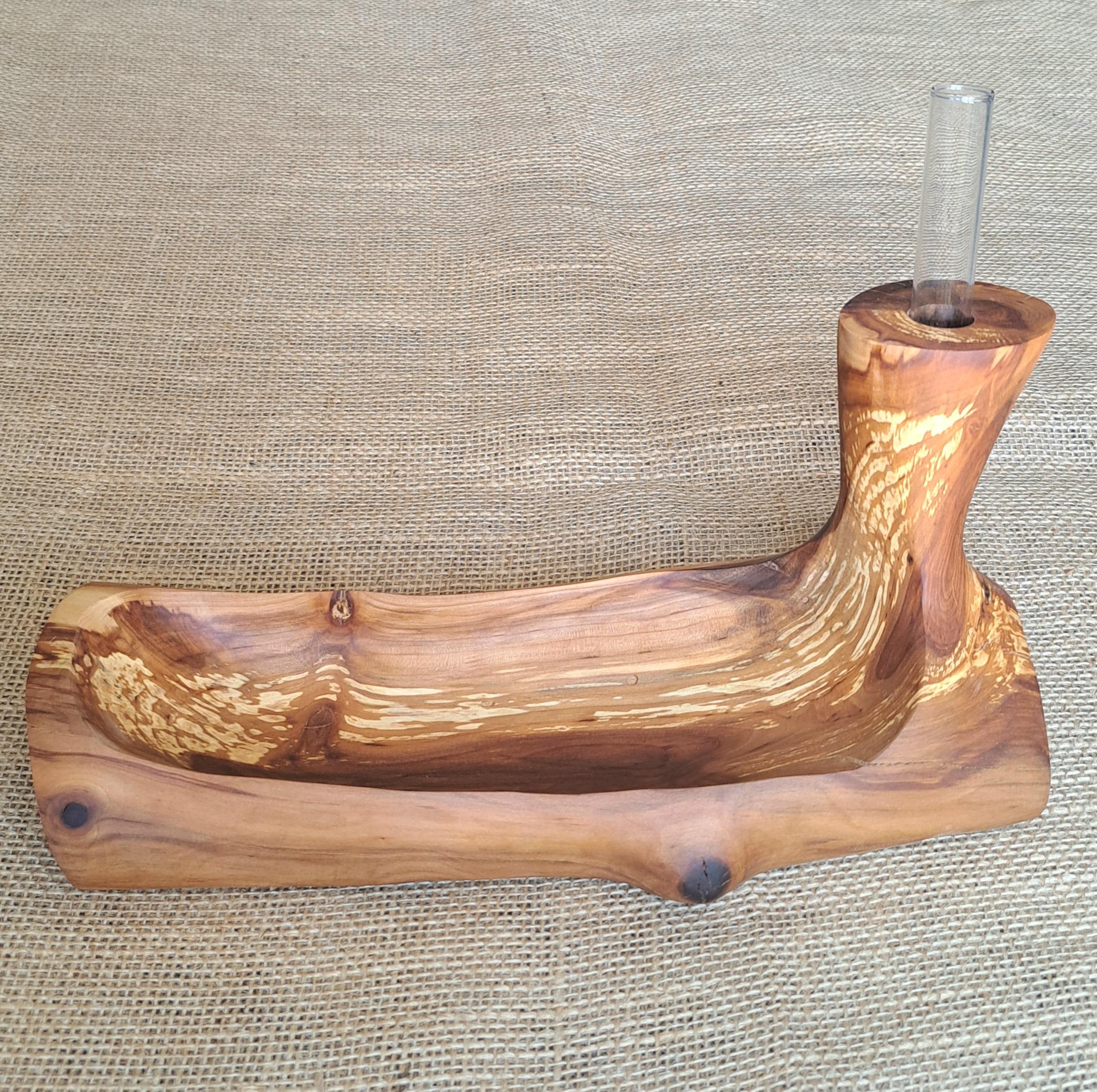 Handmade Wooden Bowl with Bud Vase, Rustic Centerpiece Organizer from Spalted Apple Wood