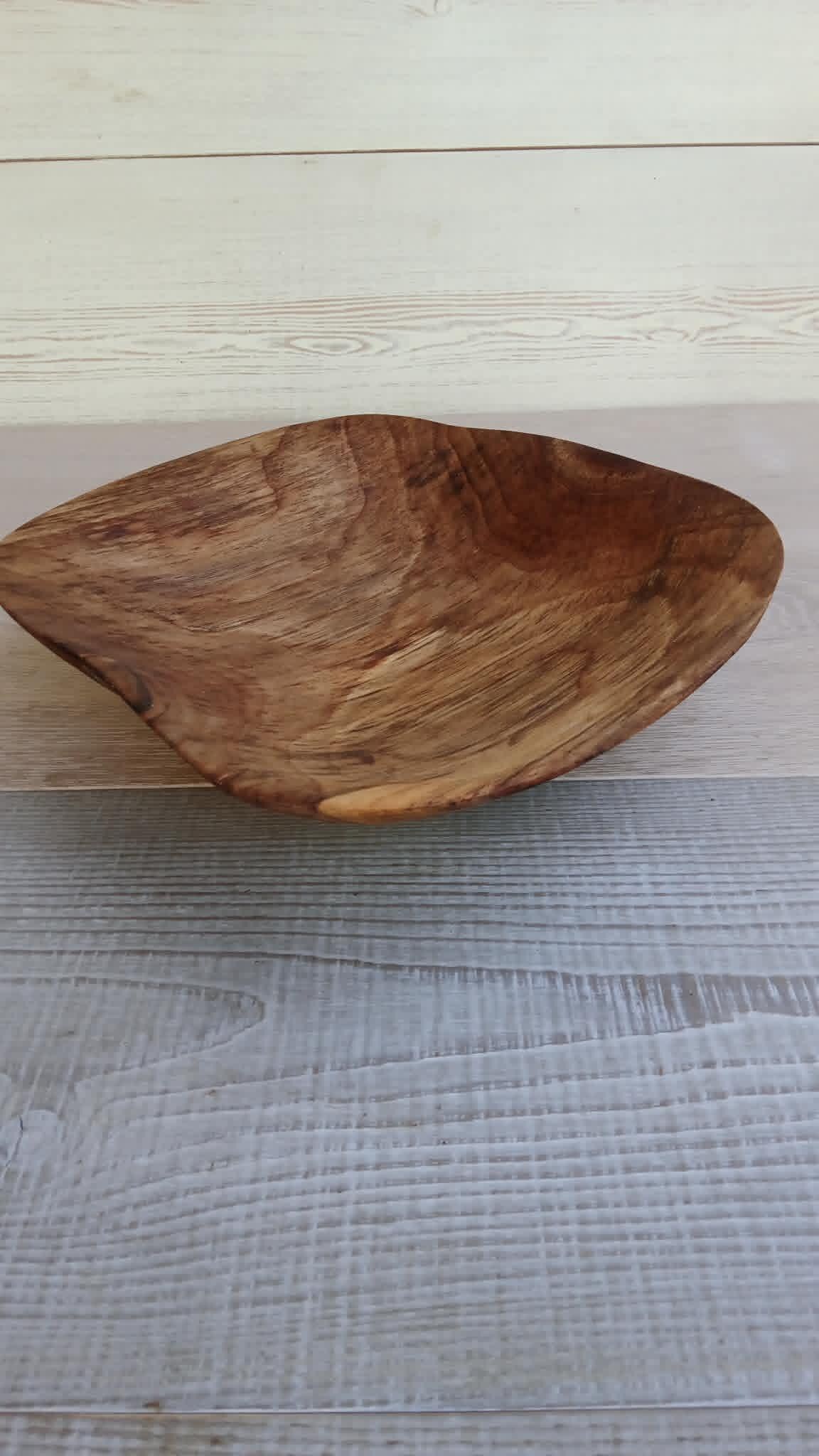 Hand Carved Rustic Wooden Bowl: Walnut wood, Natural Grain — image 9