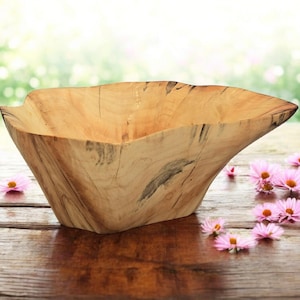 Holzschale, Obstschale, handgefertigte Schale aus Ahorn, Salatschüssel, Servierplatte, Teigschüssel, einzigartiges Holzgeschirr, rustikaler Stil