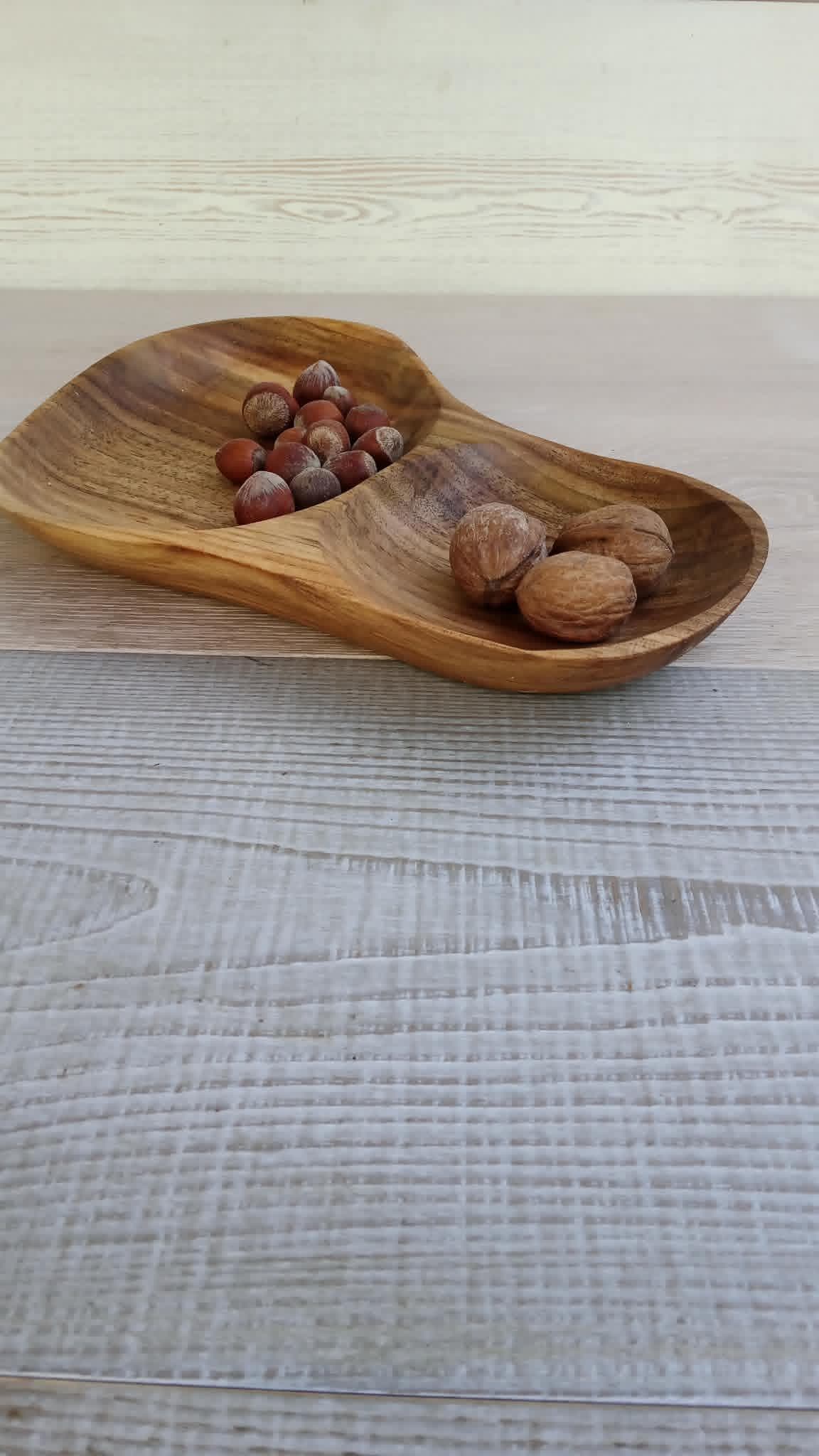 Hand Carved Rustic Wooden Bowl: Walnut wood, Natural Grain — image 4