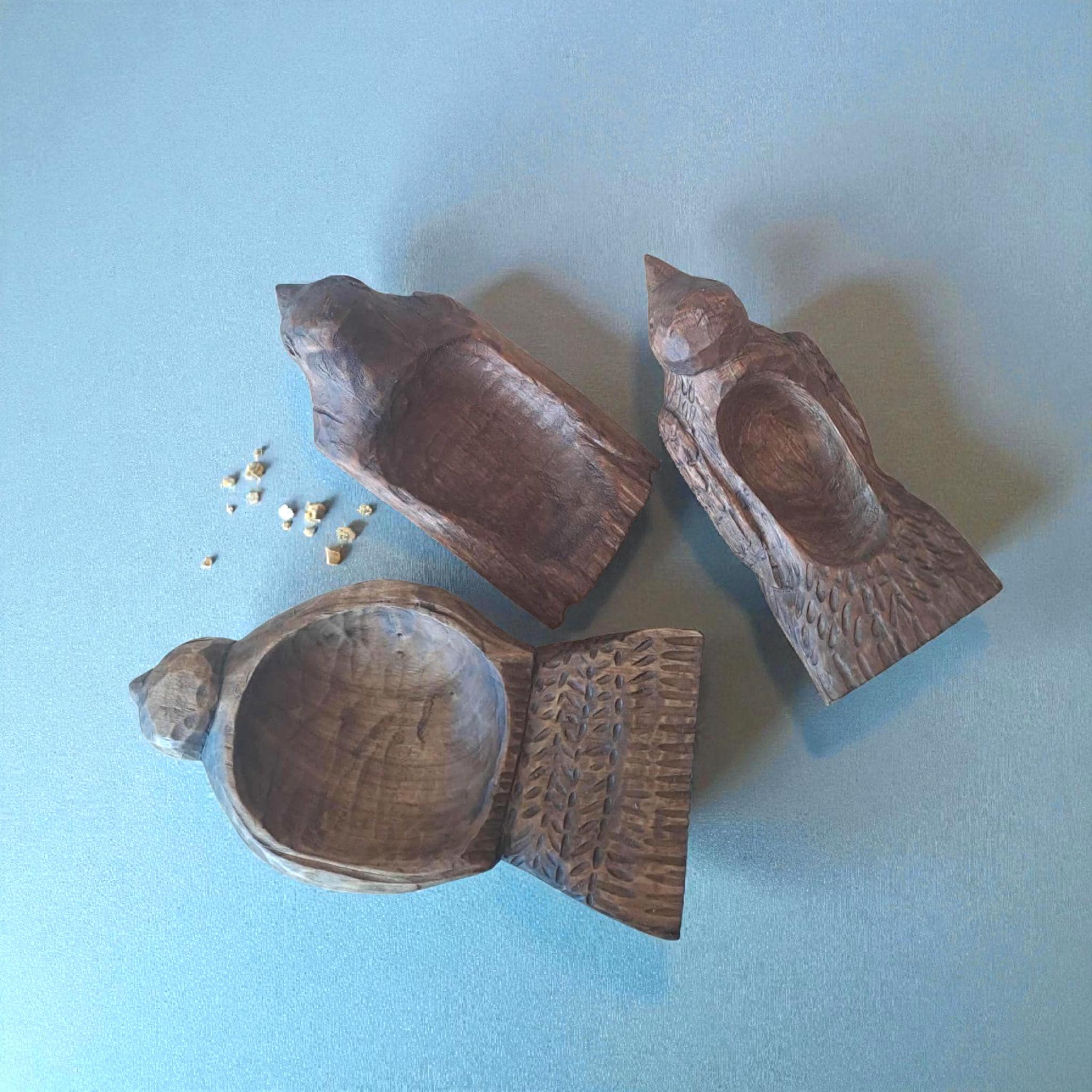 Handmade Mulberry Wood Salt Cellars – Rustic Spice Boxes | Kitchen Storage Gift. Wooden Bird Figurine.