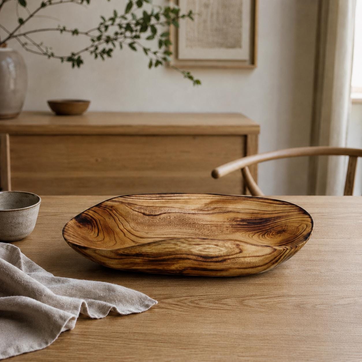 Hand Carved Oak and Elm Wood Rustic Bowl: Wooden Salad, Fruit, Dough Bowl — image 8