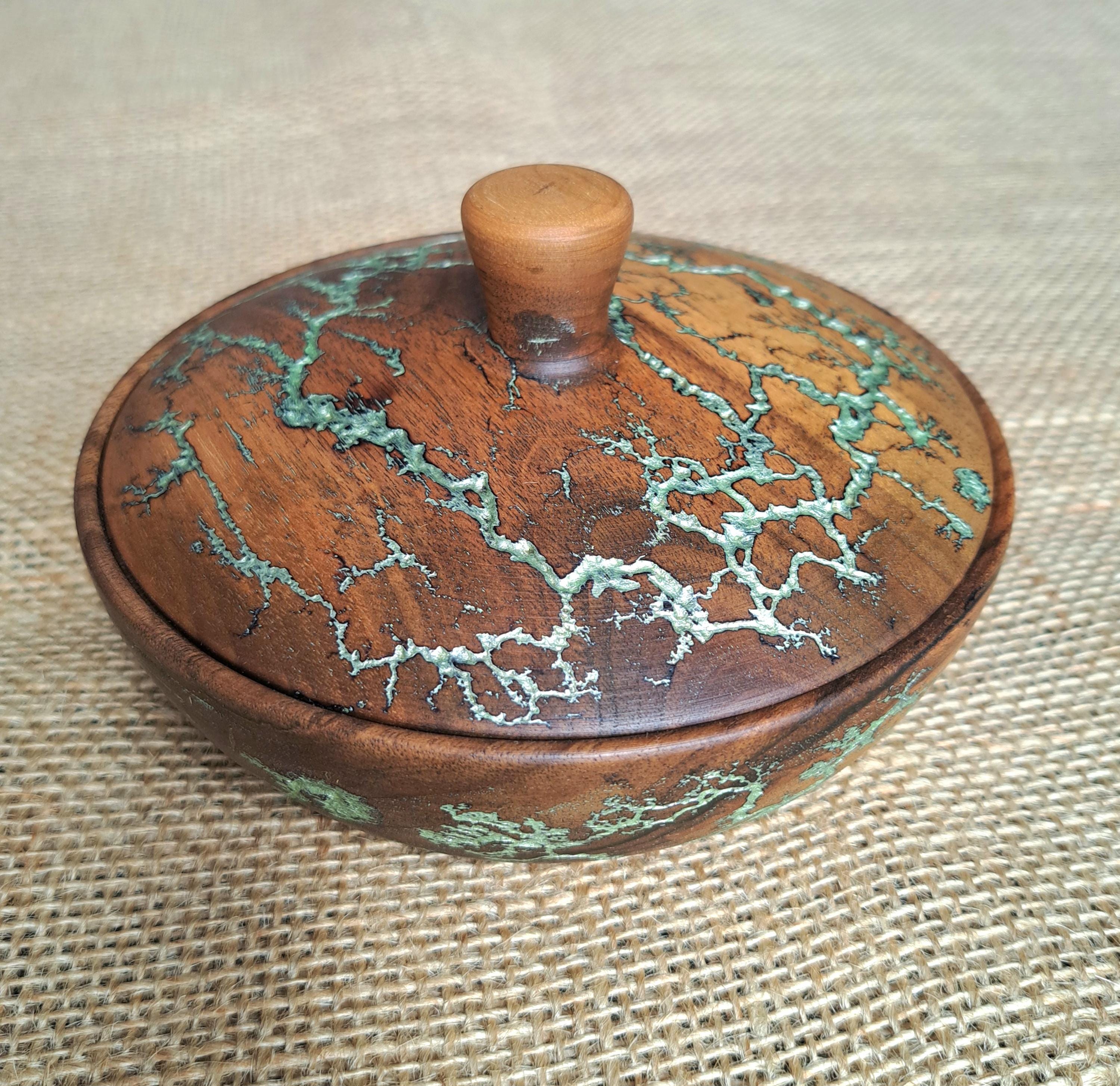 Handmade Wooden Trinket Box, Round Jewelry Keepsake Box, Rustic Bowl with Decorative Lid — image 10