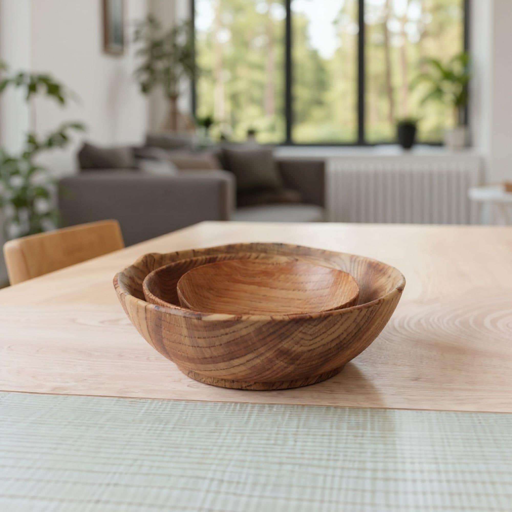 Handmade Set Oak Wood Plate (3 plates): Rustic Salad Bowls