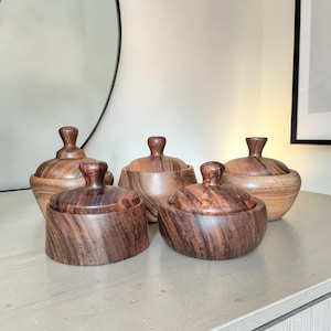 Handmade Walnut Pear Wood Jar with Lid – Rustic Kitchen Storage Bowl