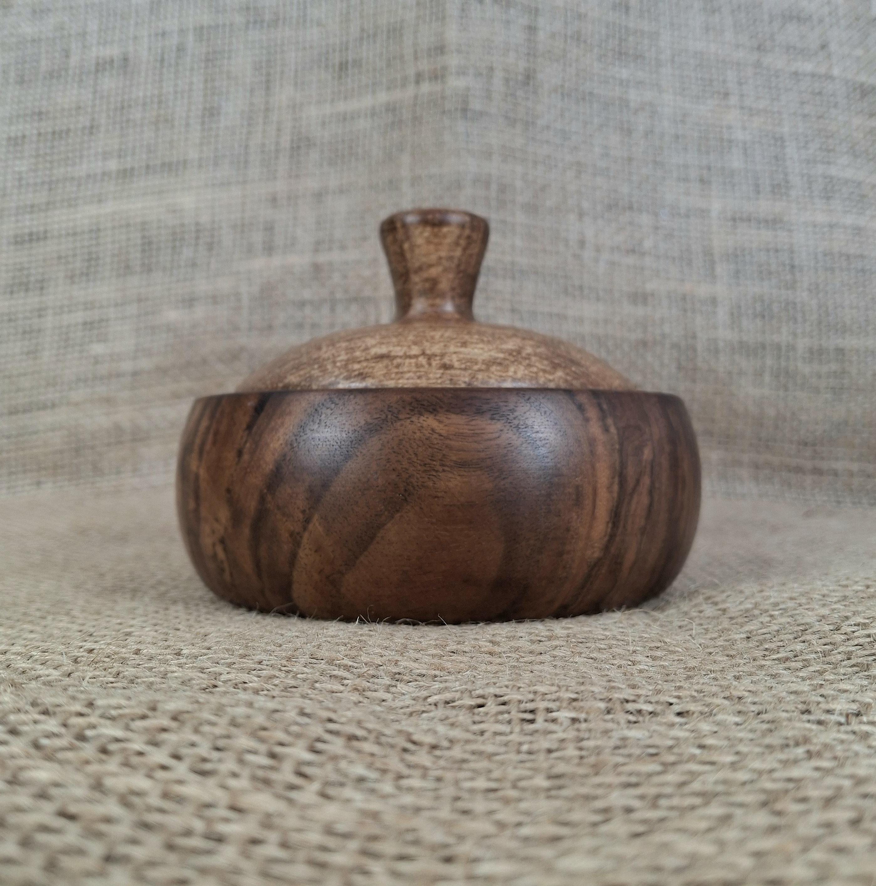 Handmade Walnut Pear Wood Jar with Lid – Rustic Kitchen Storage Bowl — image 4