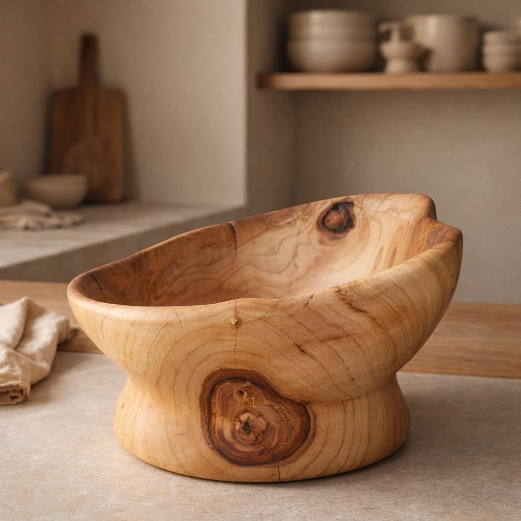 Hand Carved American Maple Root Burl Wooden Bowl: Rustic Serving Platter — image 4