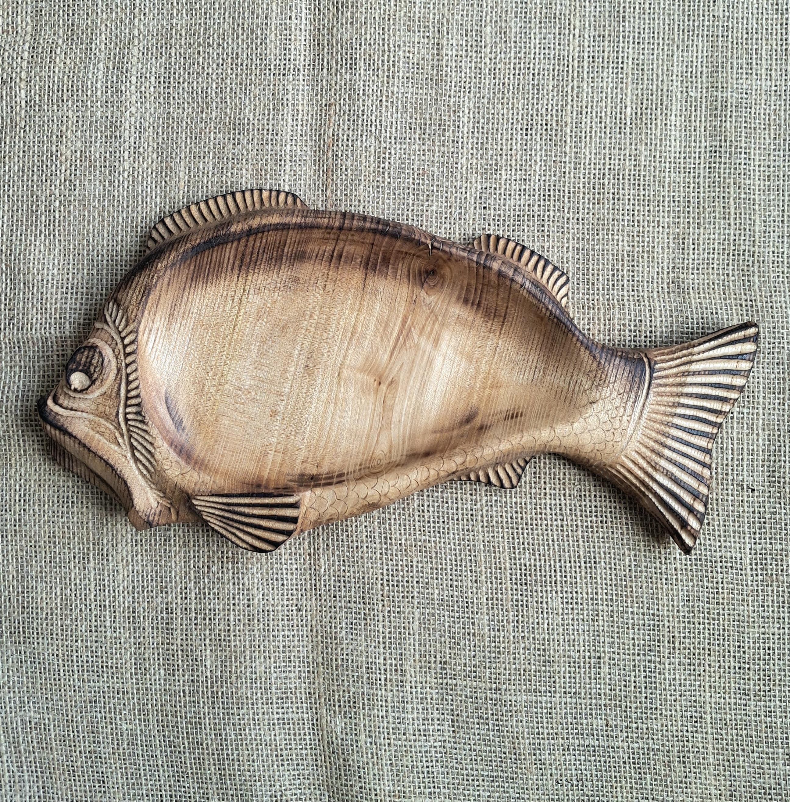 Hand Carved Elm Wood Fish Bowl, Rustic Serving Dish, Unique Kitchen Decor — image 2