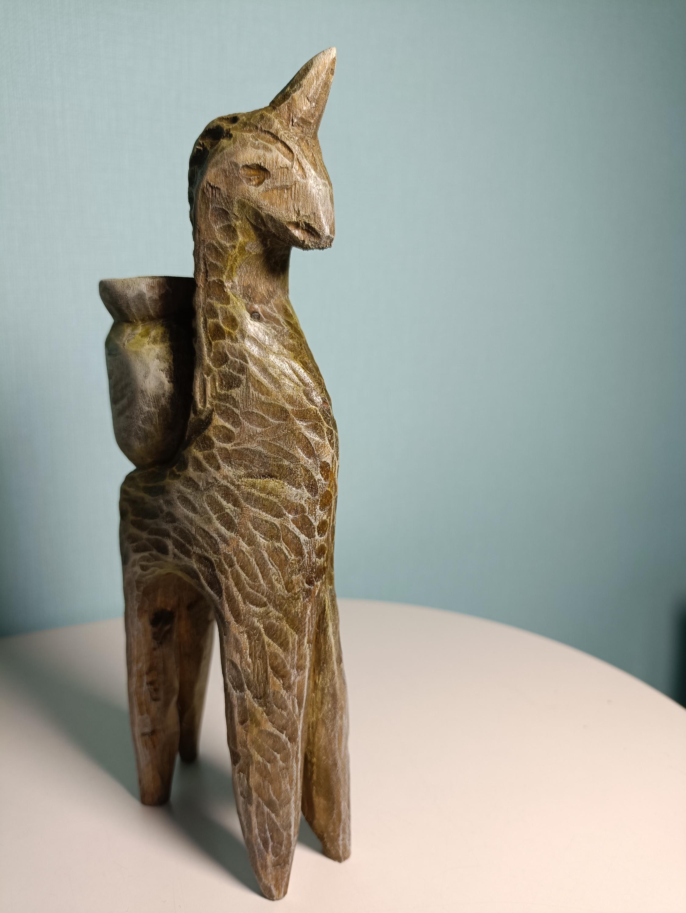 Handmade Wooden Candle Holders - Hand Carved Elm Wood Figurines: Unicorn and girl on a horse — image 5