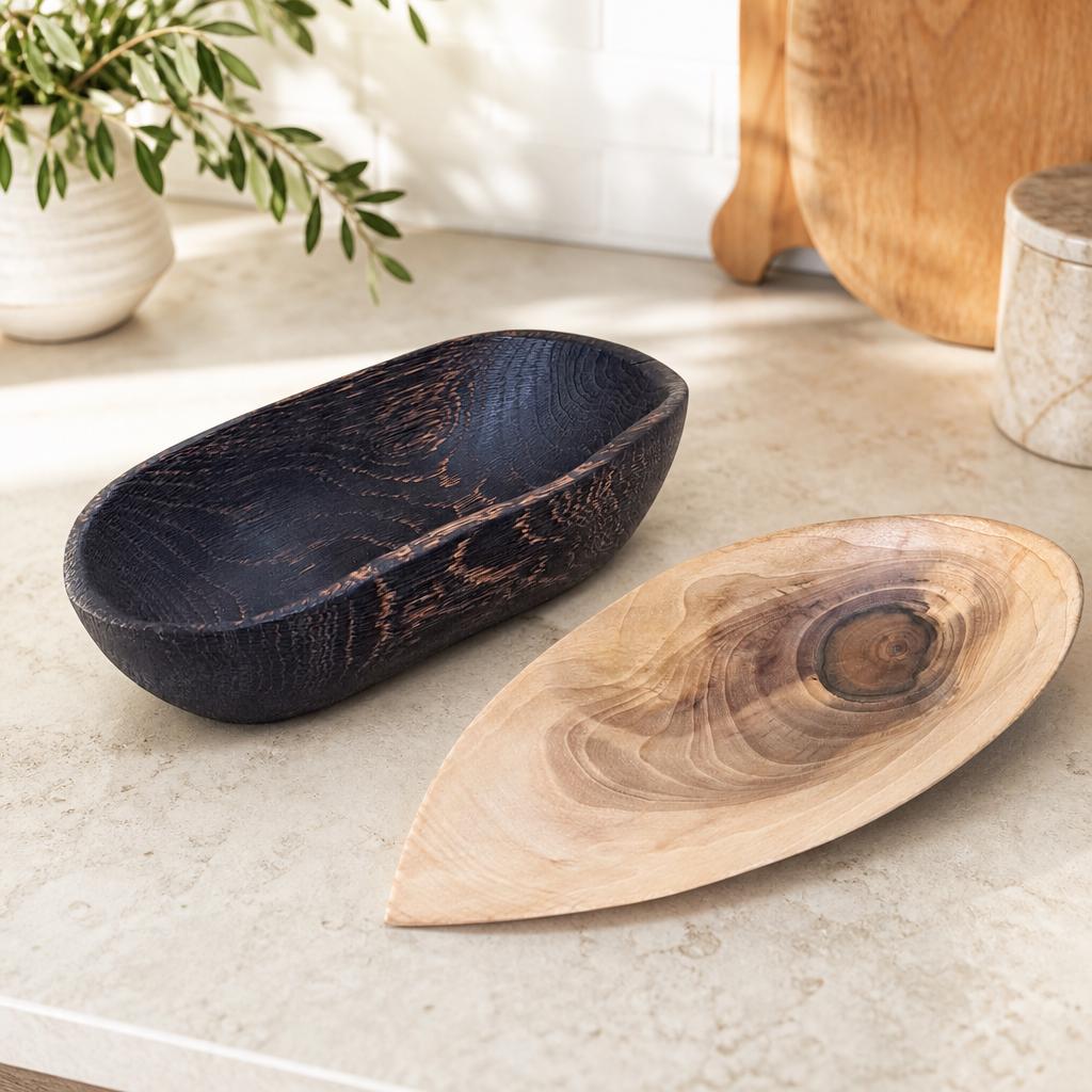 Walnut Wooden Bowl: Rustic Hand Carved Tableware